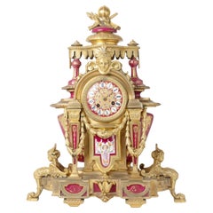 Antique French Sèvres Porcelain and Gilt-Bronze Ormolu Mounted Clock, Mid-19th C