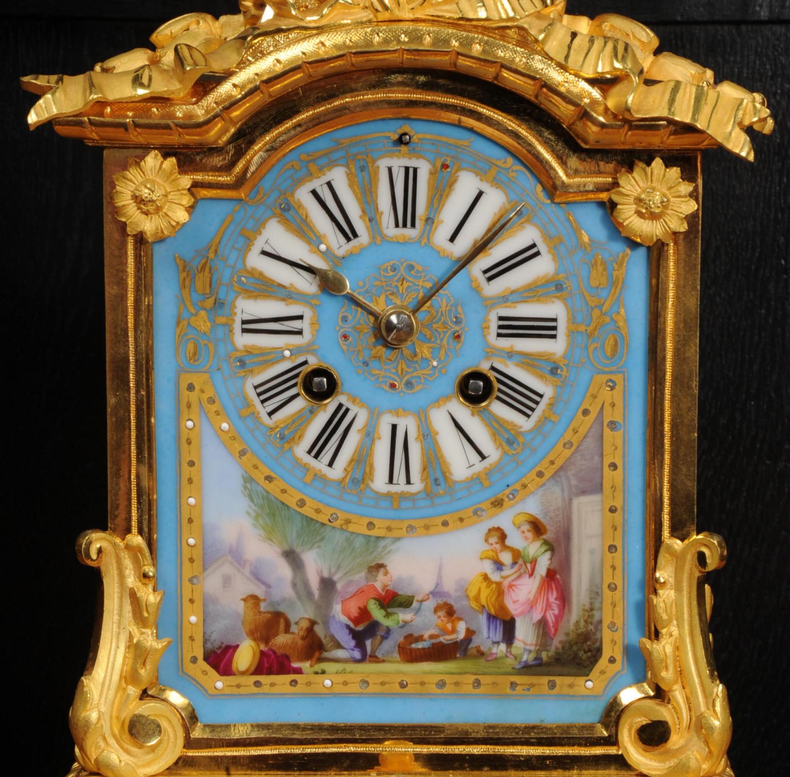 19th Century Antique French Sevres Porcelain and Ormolu Clock