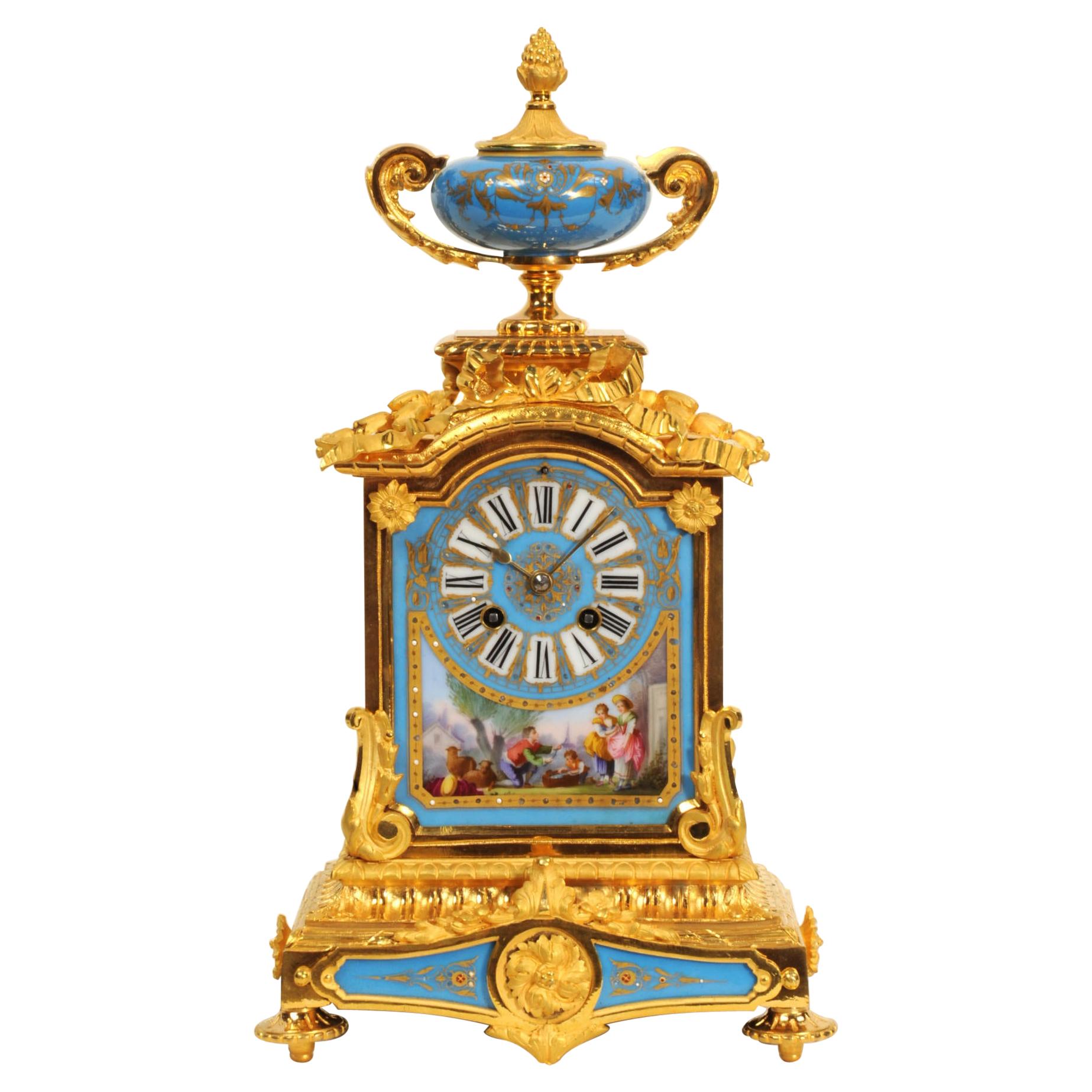 Antique French Sevres Porcelain and Ormolu Clock