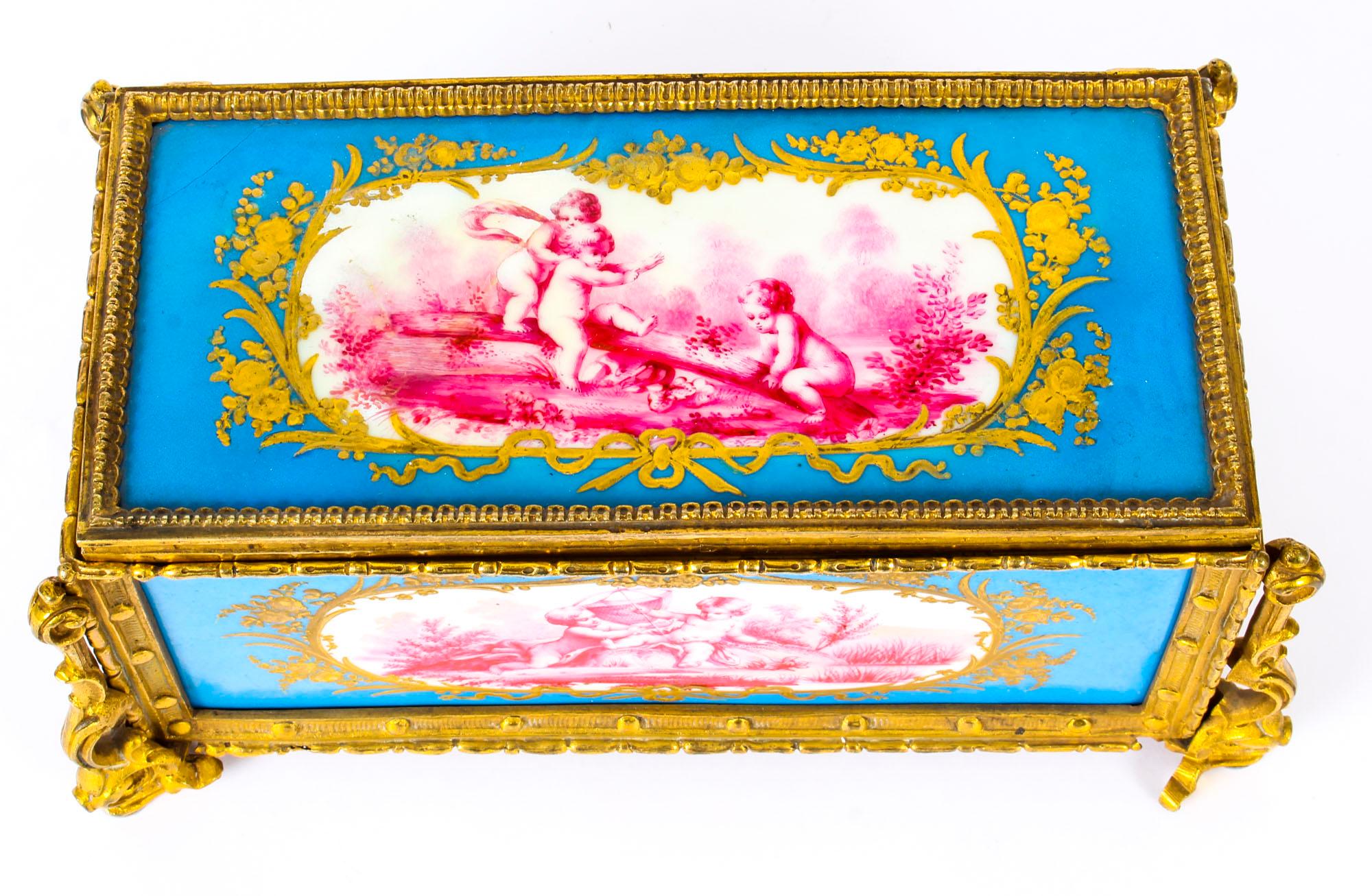 Antique French Sevres Porcelain and Ormolu Jewelry Casket, 19th Century For Sale 1