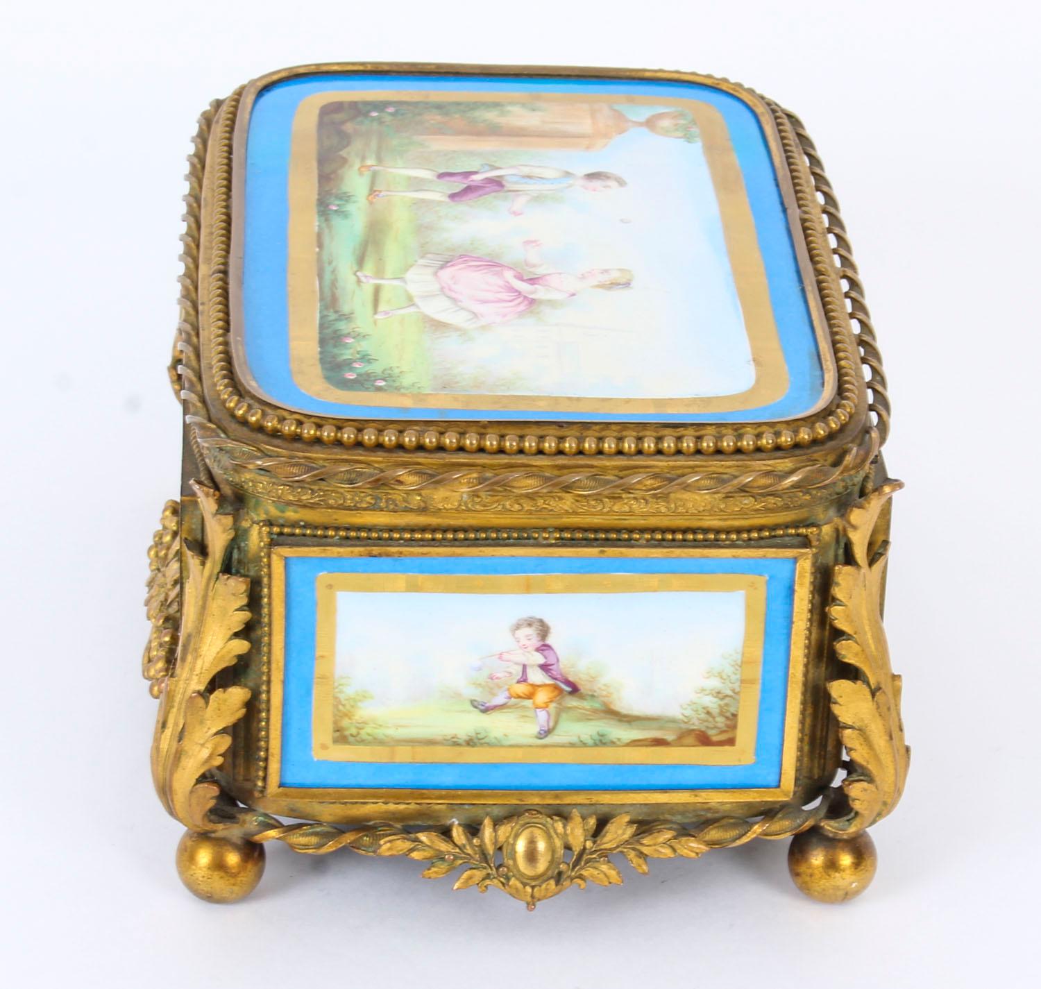 Mid-19th Century Antique French Sevres Porcelain and Ormolu Jewellery Casket, 19th Century