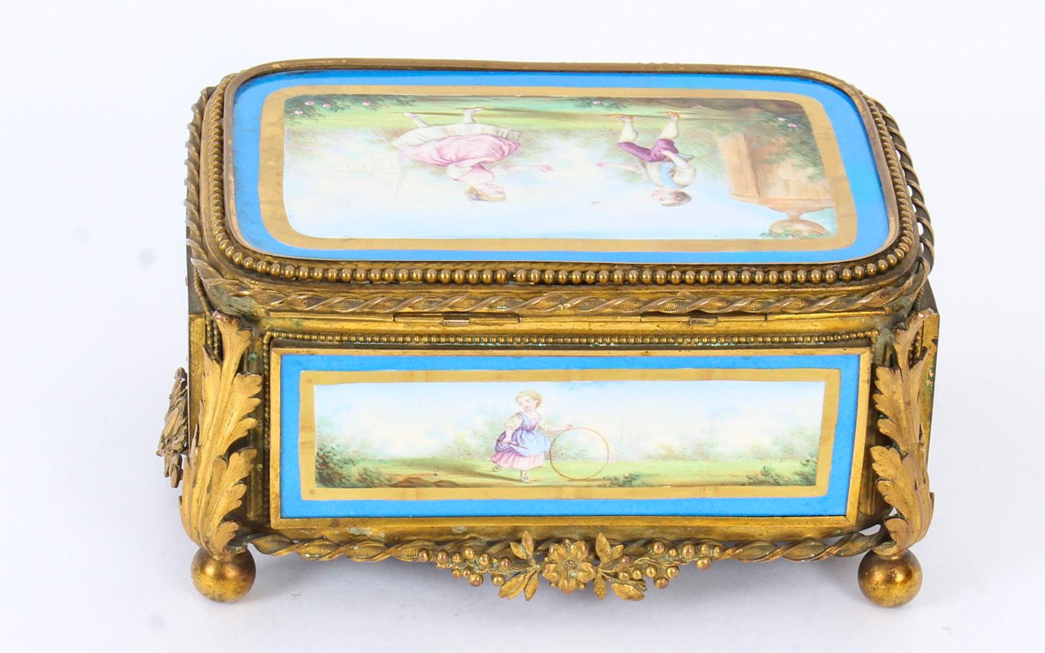 Antique French Sevres Porcelain and Ormolu Jewellery Casket, 19th Century 2