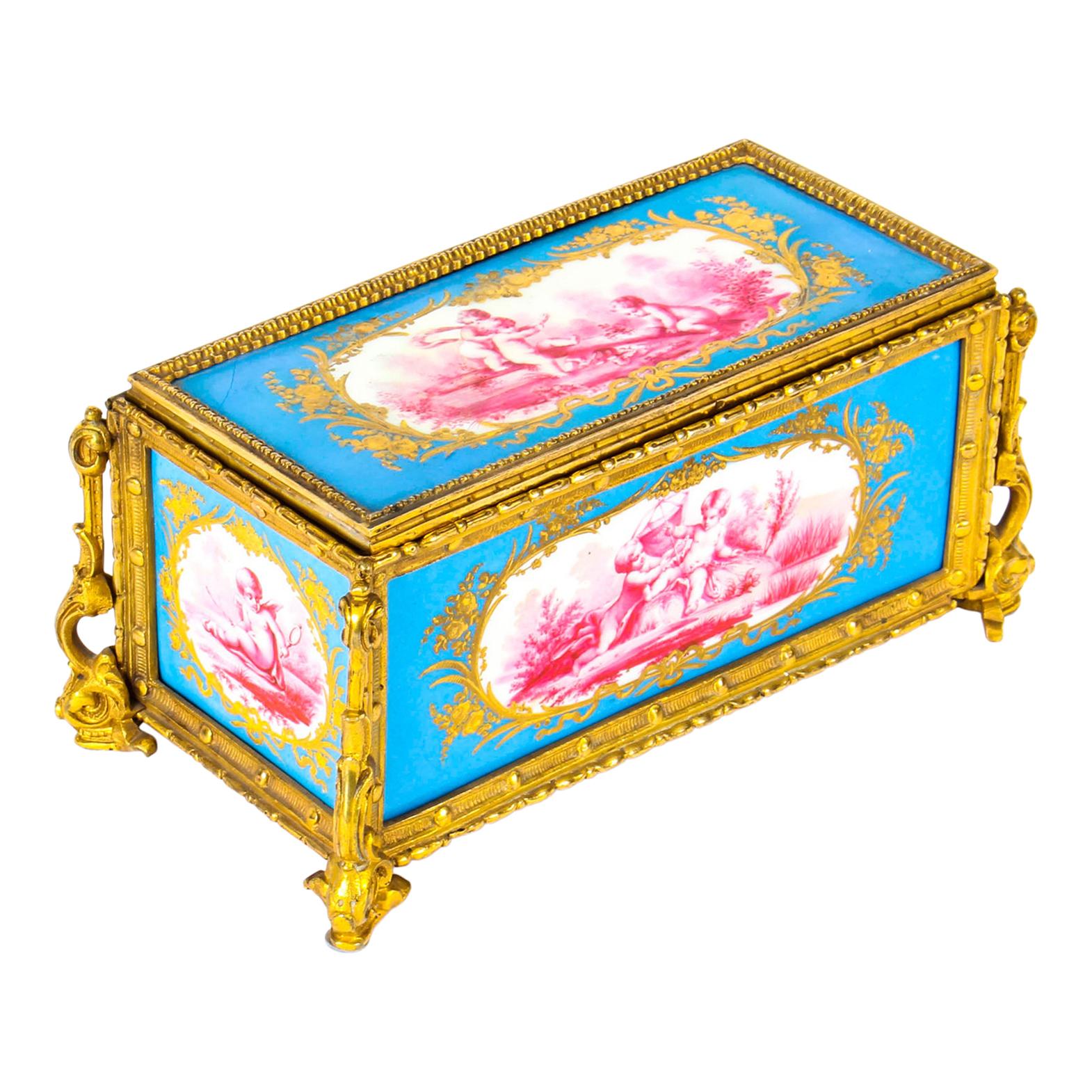 Antique French Sevres Porcelain and Ormolu Jewelry Casket, 19th Century