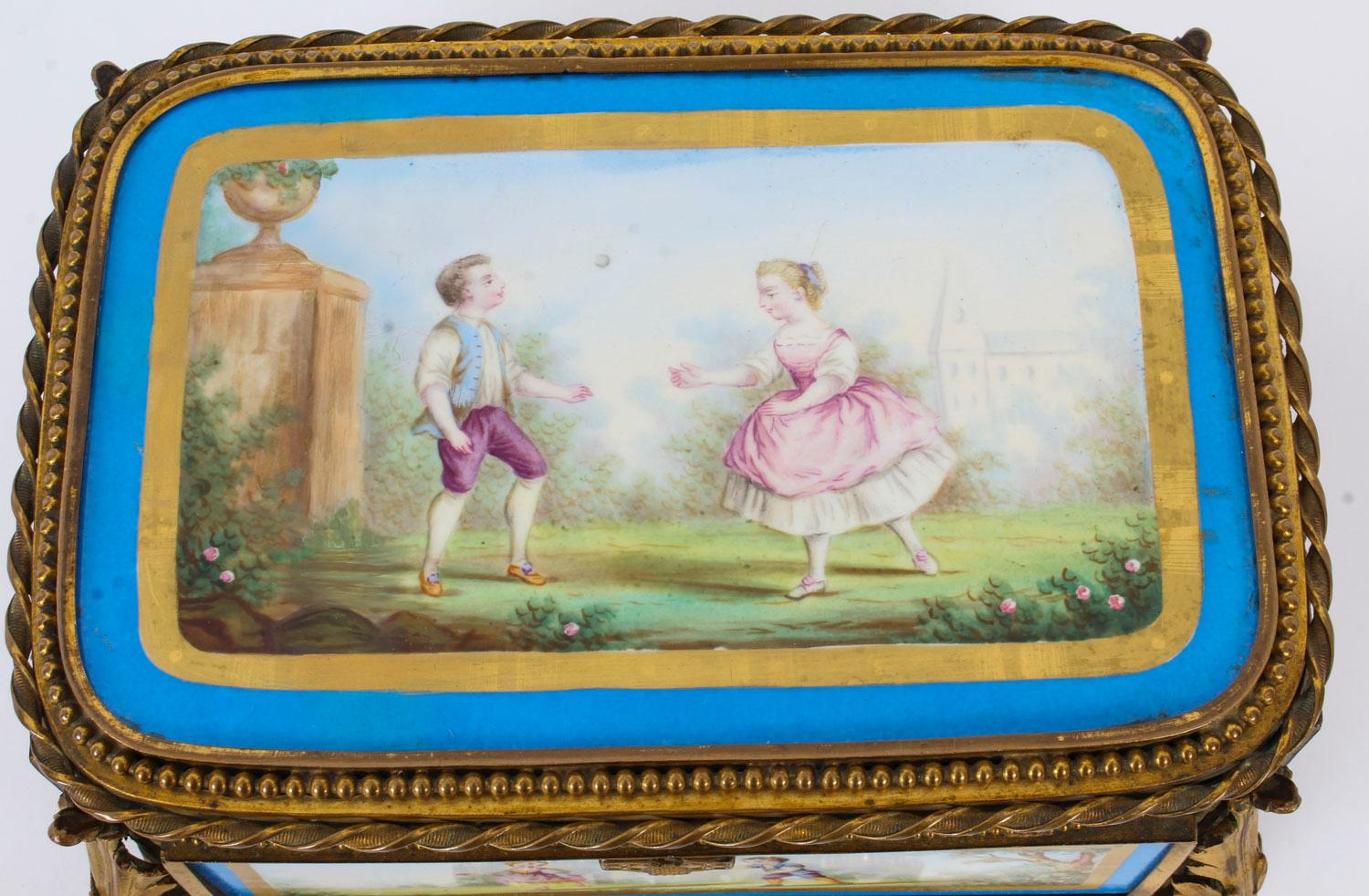 Mid-19th Century Antique French Sevres Porcelain and Ormolu Jewellery Casket 19th Century  For Sale