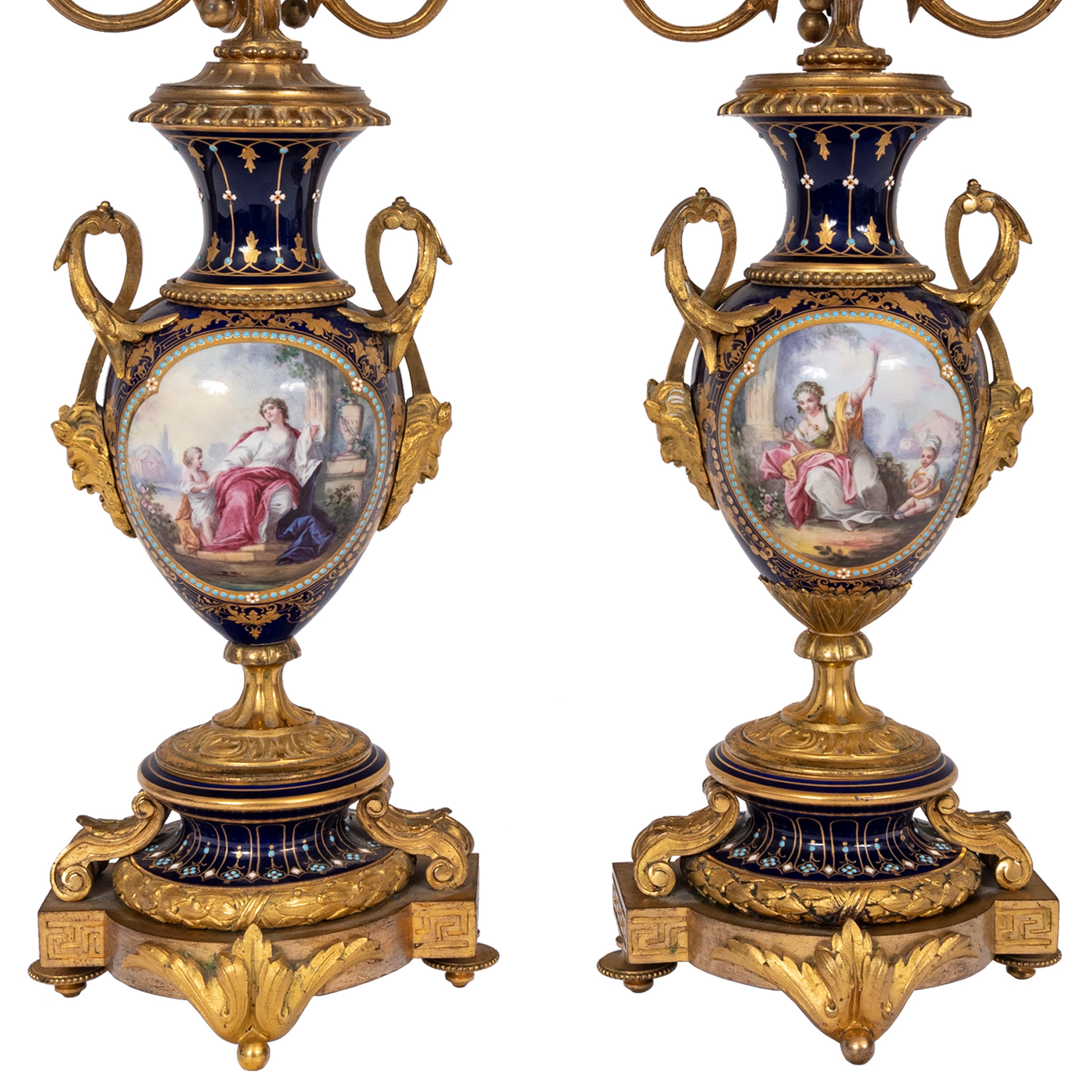 Antique French Sevres Porcelain Bronze Ormolu Candelarbra Jardiniere Garniture 5