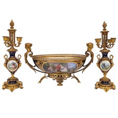 Antique French Sevres Porcelain Bronze Ormolu Candelarbra Jardiniere Garniture