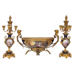 Antique French Sevres Porcelain Bronze Ormolu Candelarbra Jardiniere Garniture
