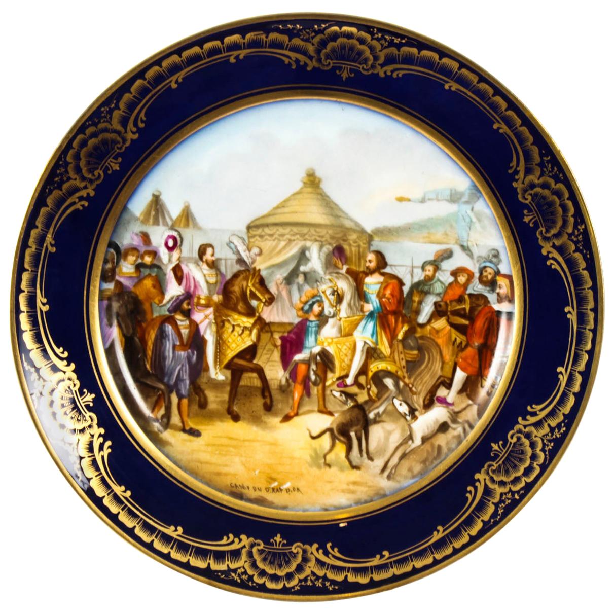 Antique French Sevres Porcelain Cabinet Plate "Camp du Rap" 19th Century For Sale