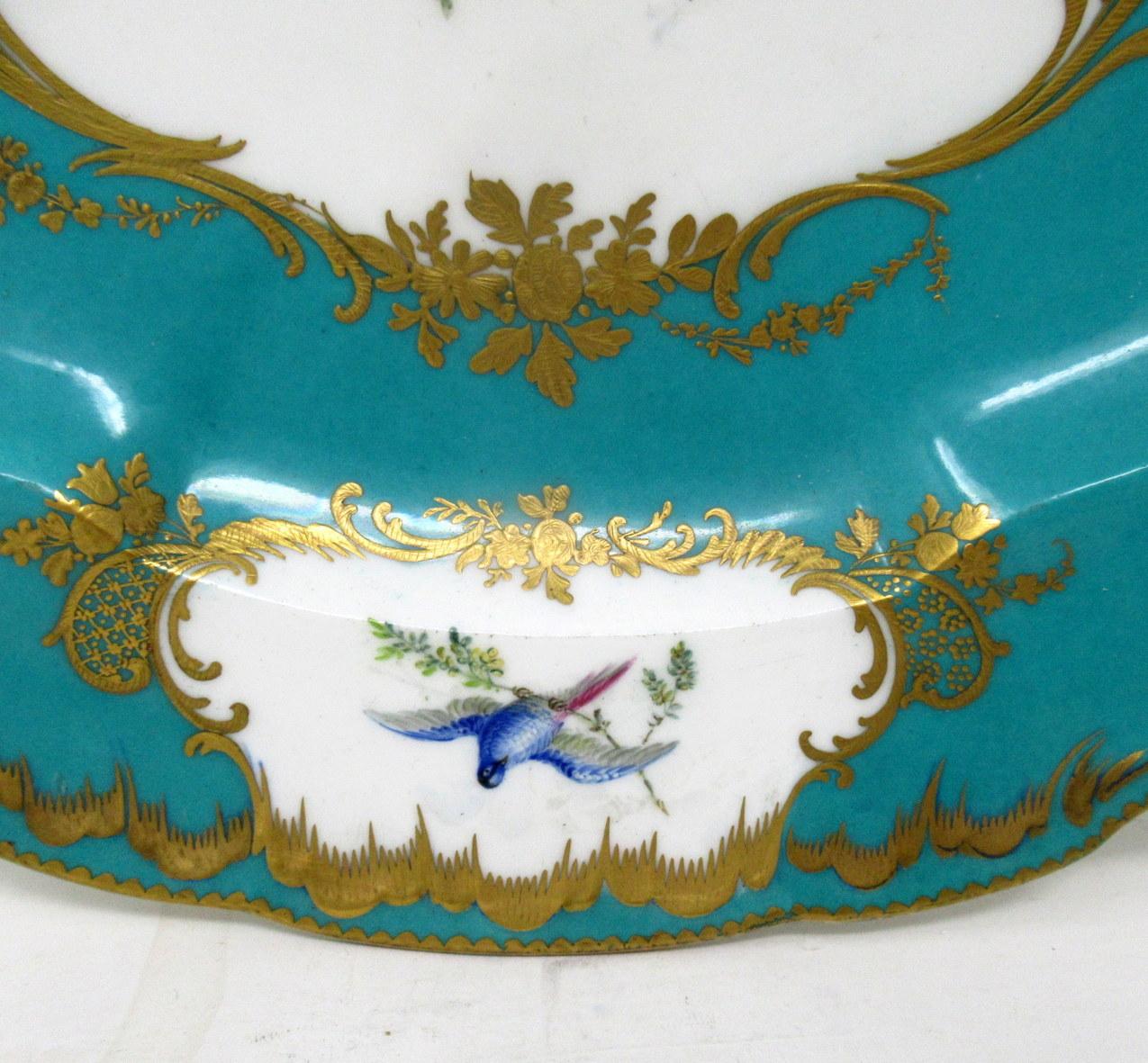 Antique French Sevres Porcelain Celeste Blue Gilt Cabinet Plate Centerpiece 19C For Sale 2
