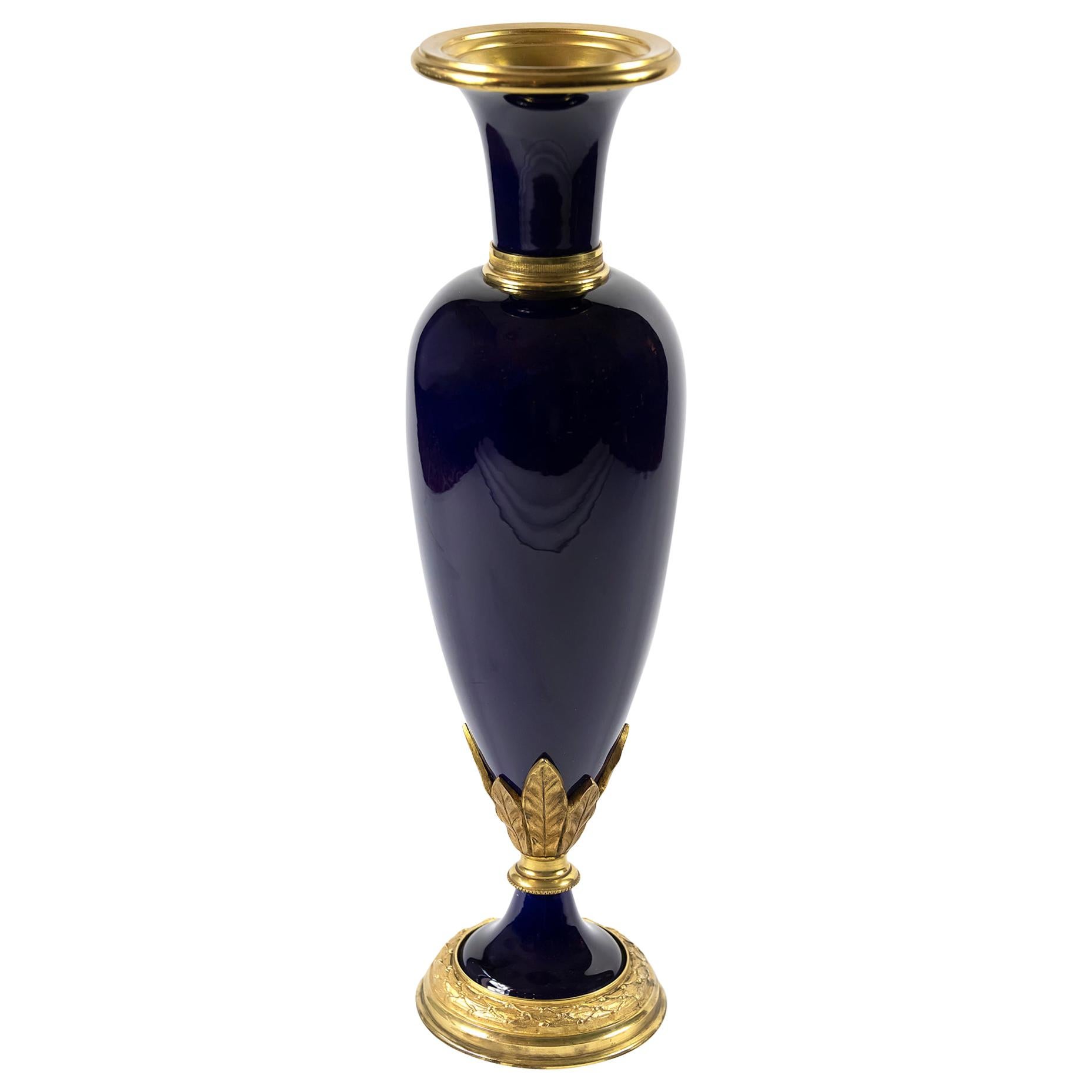 Antique French Sevres Porcelain Cobalt Blue and Bronze Vase at 1stDibs