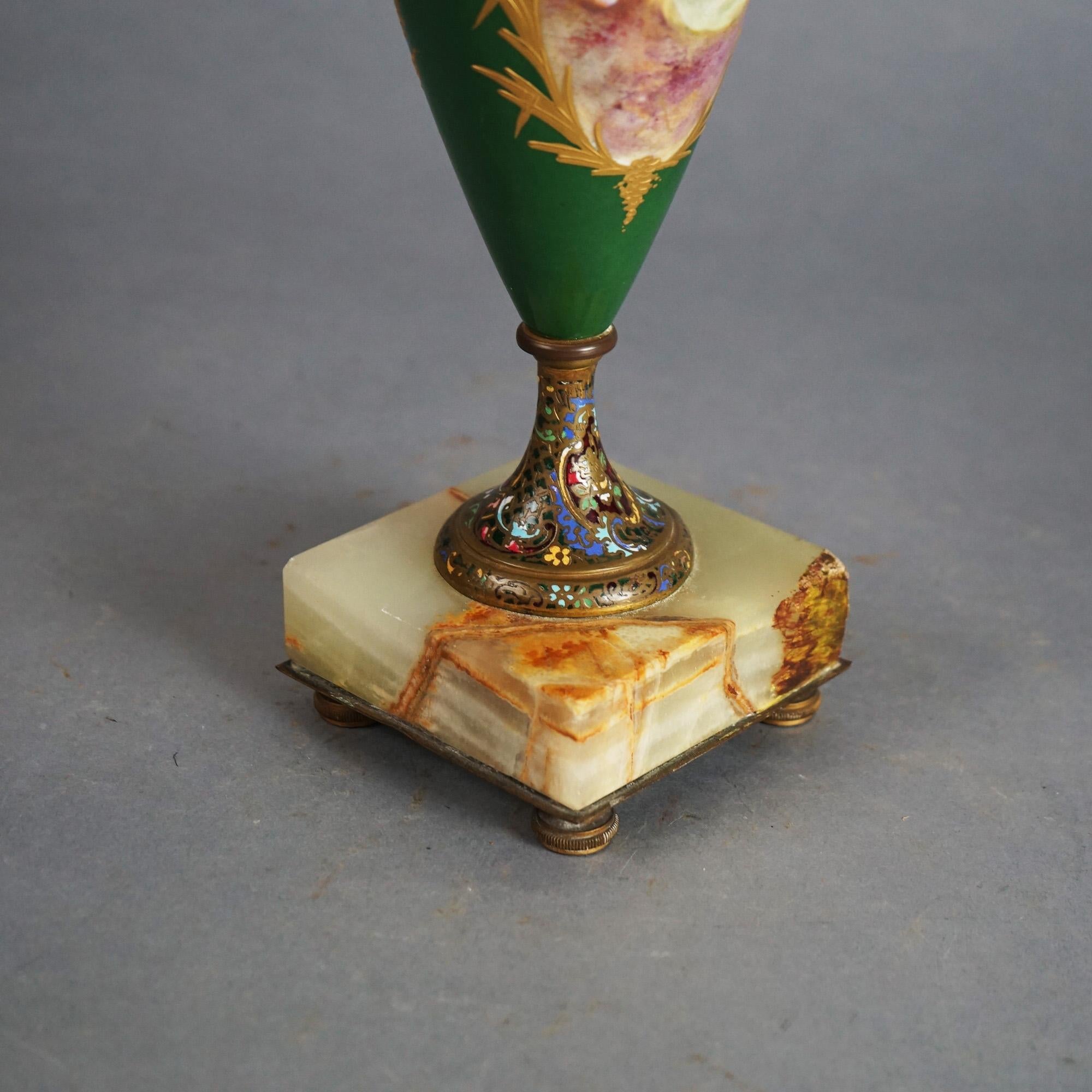 Antique French Sevrés Porcelana y Retrato Esmaltado Urna con Base de Mármol c1890 5