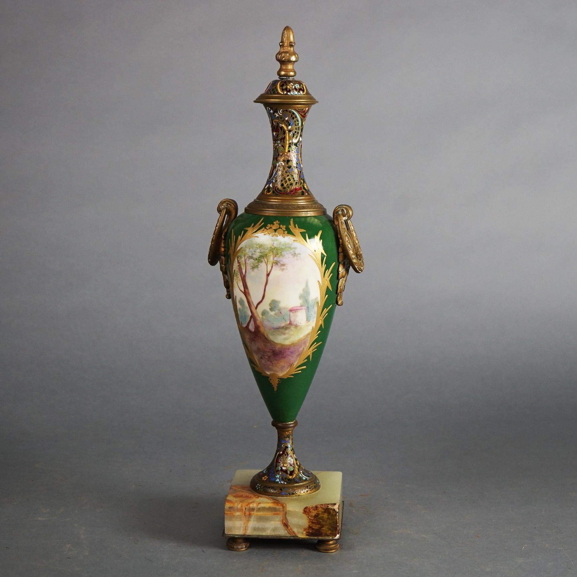 Antique French Sevrés Porcelana y Retrato Esmaltado Urna con Base de Mármol c1890 7