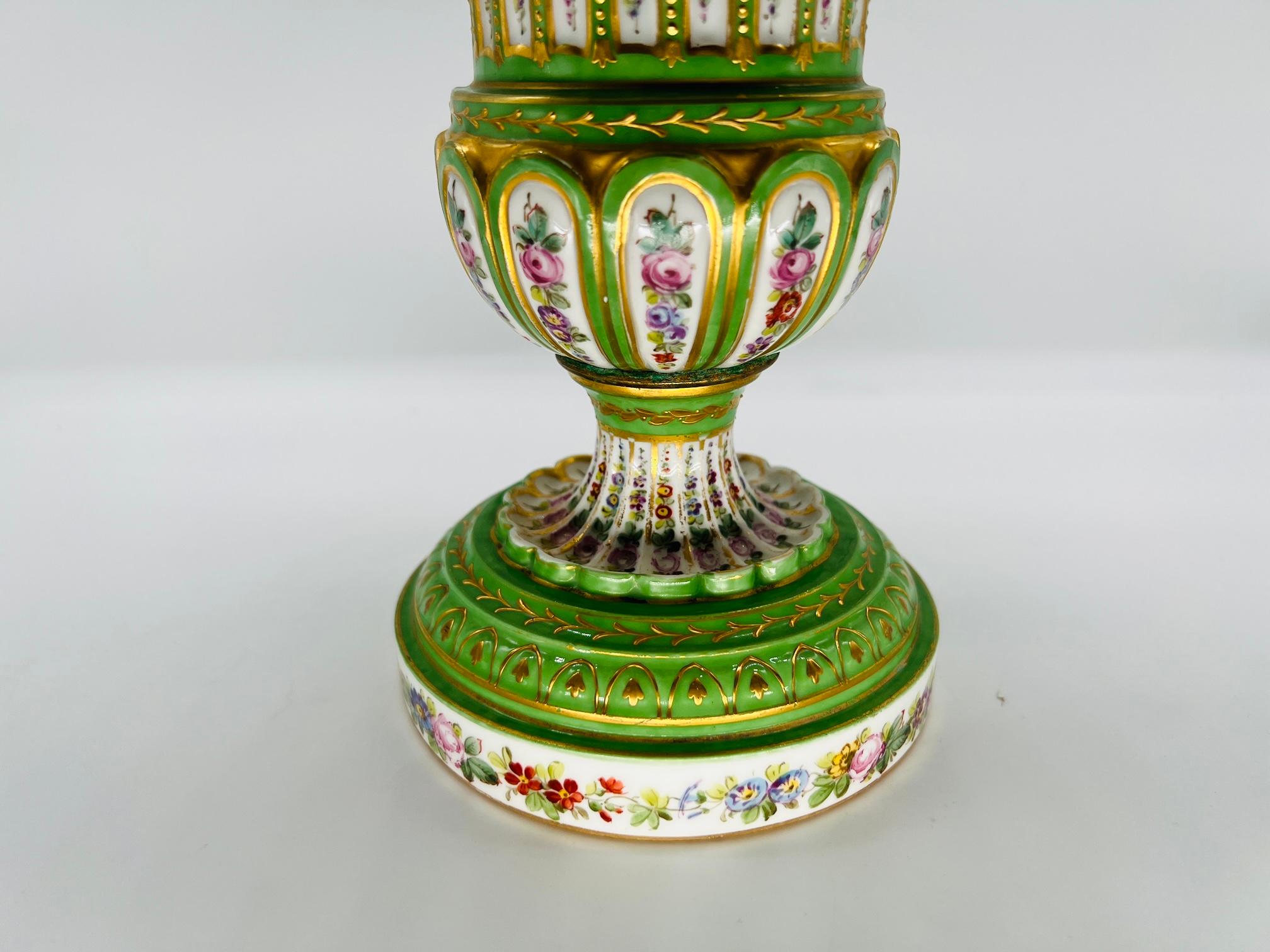 Antique French Sevres Porcelain Floral Enamel Decorated Vase C. 1770 In Good Condition For Sale In Atlanta, GA