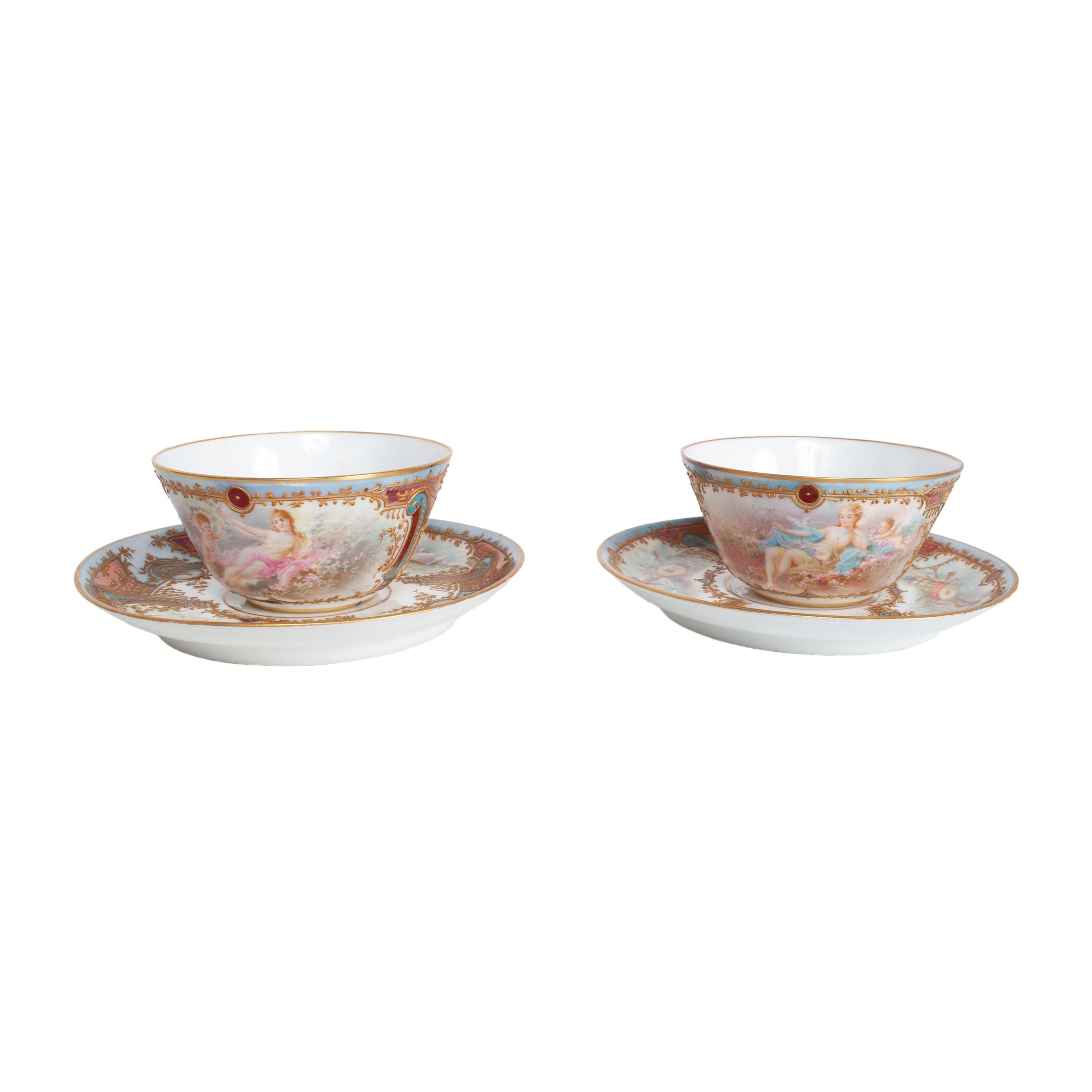 Antique French Sèvres Porcelain Neoclassical 8 Piece Tete-A-Tete Tea Set 1900 in vendita 2