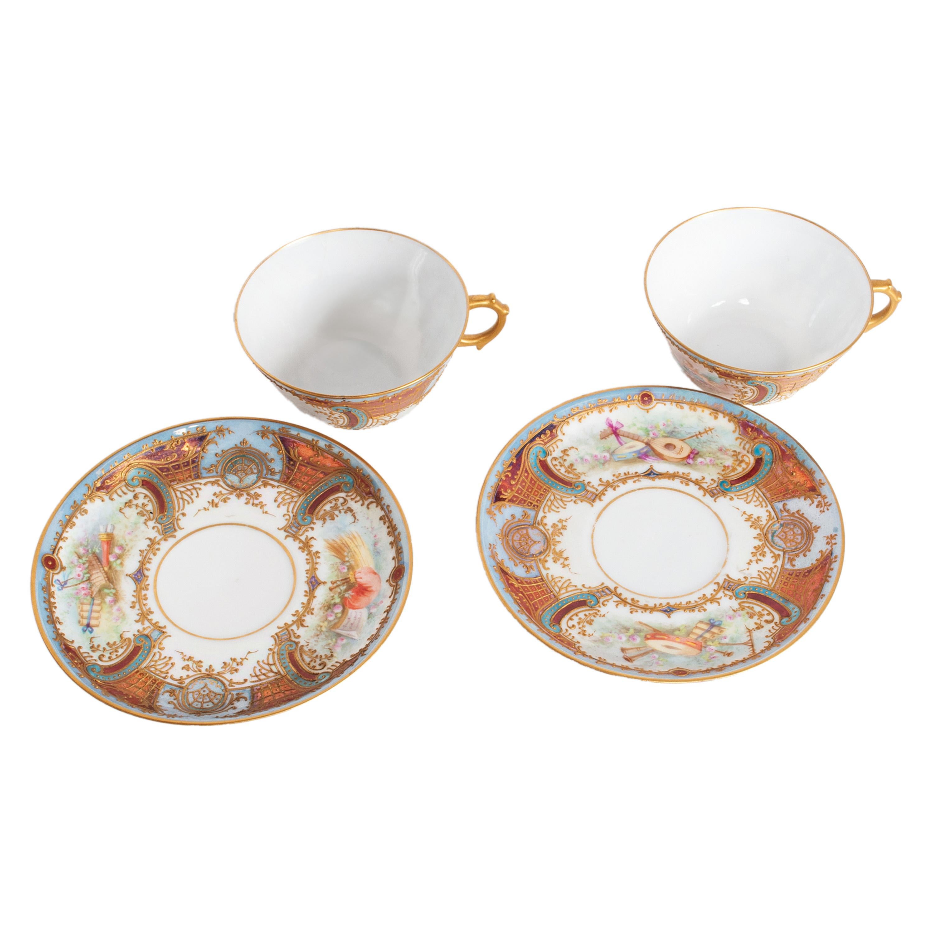 Antique French Sèvres Porcelain Neoclassical 8 Piece Tete-A-Tete Tea Set 1900 in vendita 3