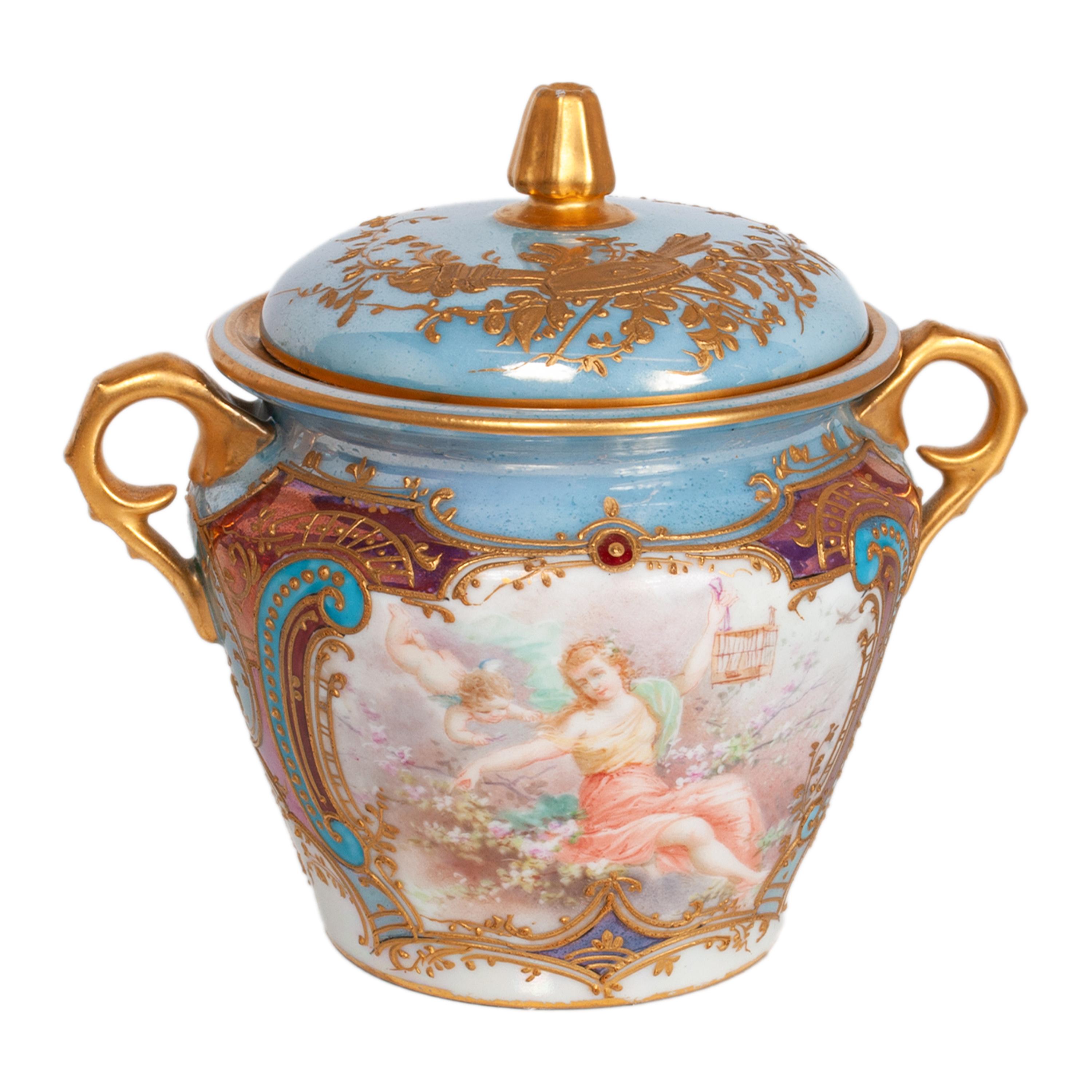 Antique French Sèvres Porcelain Neoclassical 8 Piece Tete-A-Tete Tea Set 1900 in vendita 5