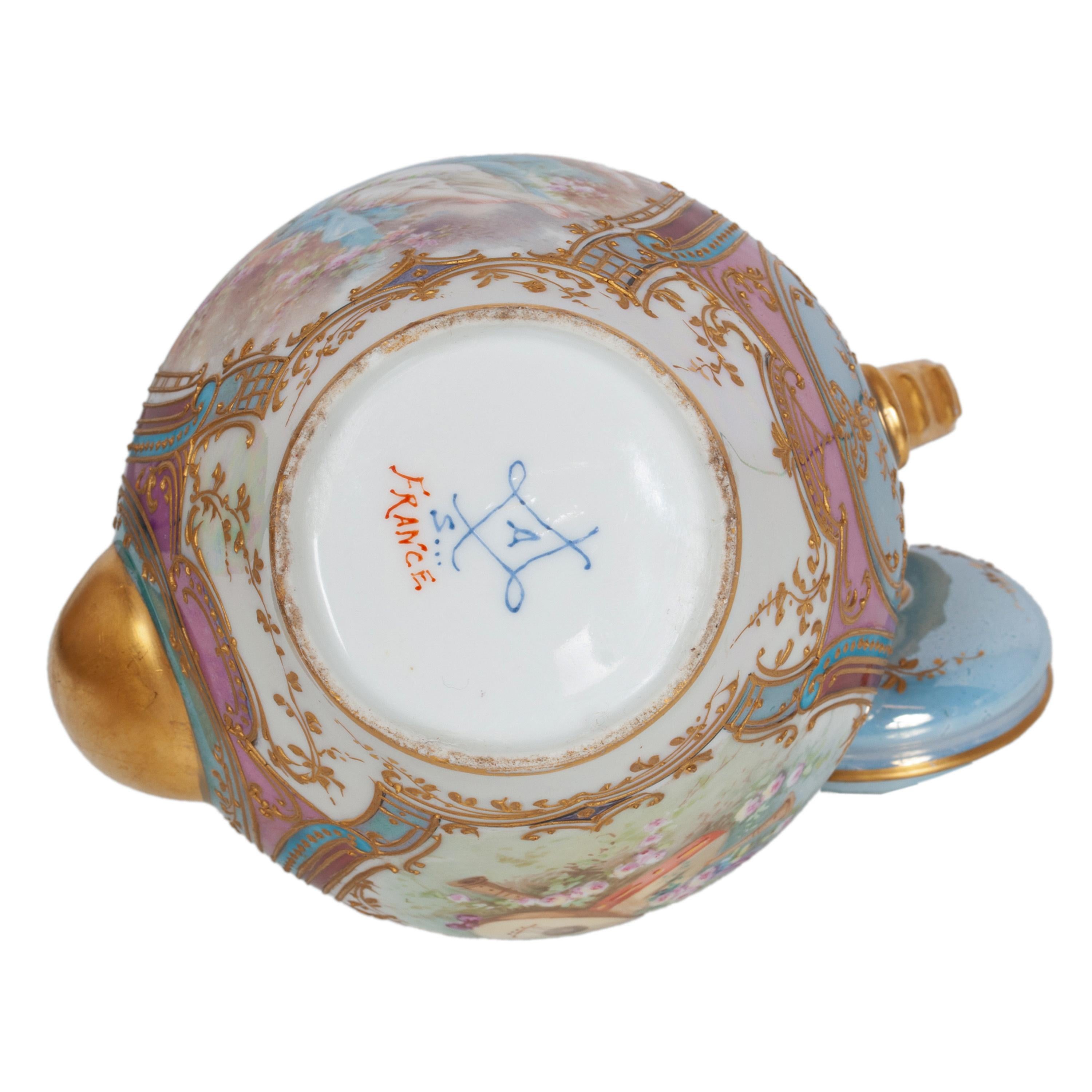Antique French Sèvres Porcelain Neoclassical 8 Piece Tete-A-Tete Tea Set 1900 in vendita 11