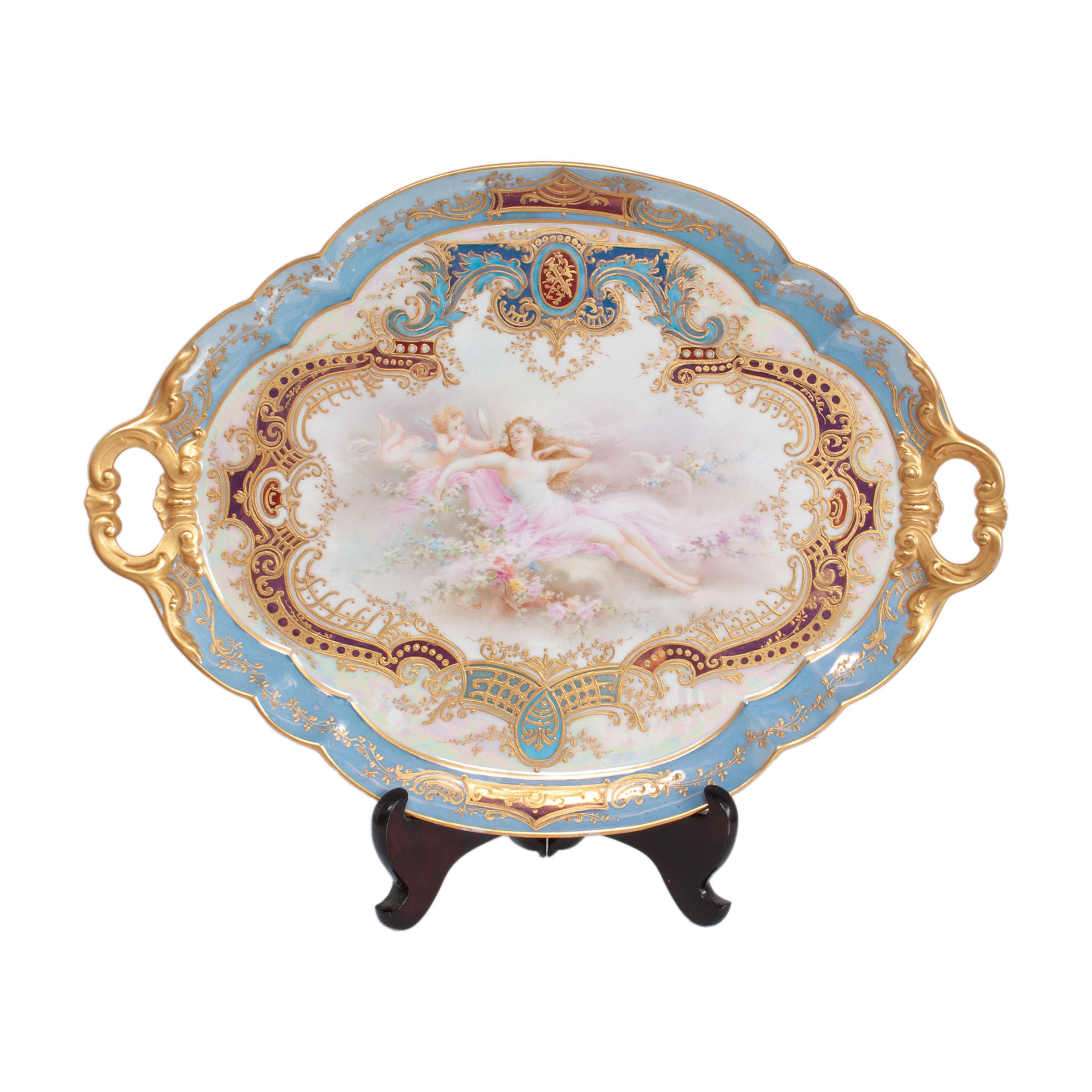 Francese Antique French Sèvres Porcelain Neoclassical 8 Piece Tete-A-Tete Tea Set 1900 in vendita