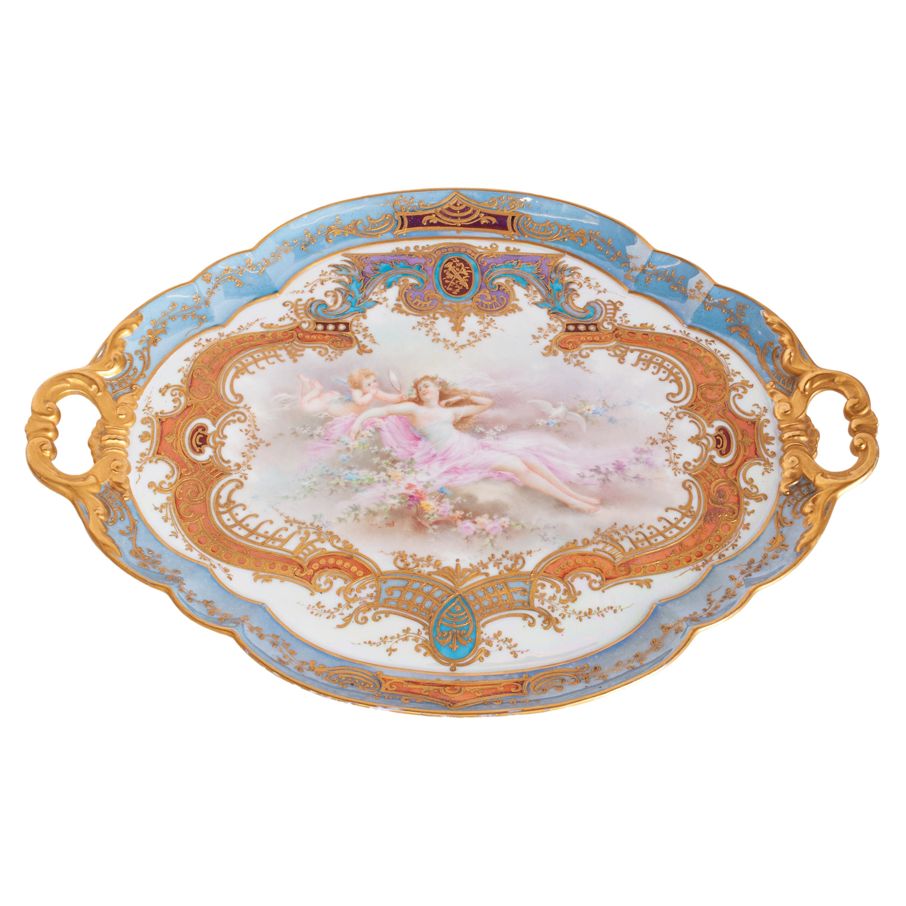Dorato Antique French Sèvres Porcelain Neoclassical 8 Piece Tete-A-Tete Tea Set 1900 in vendita