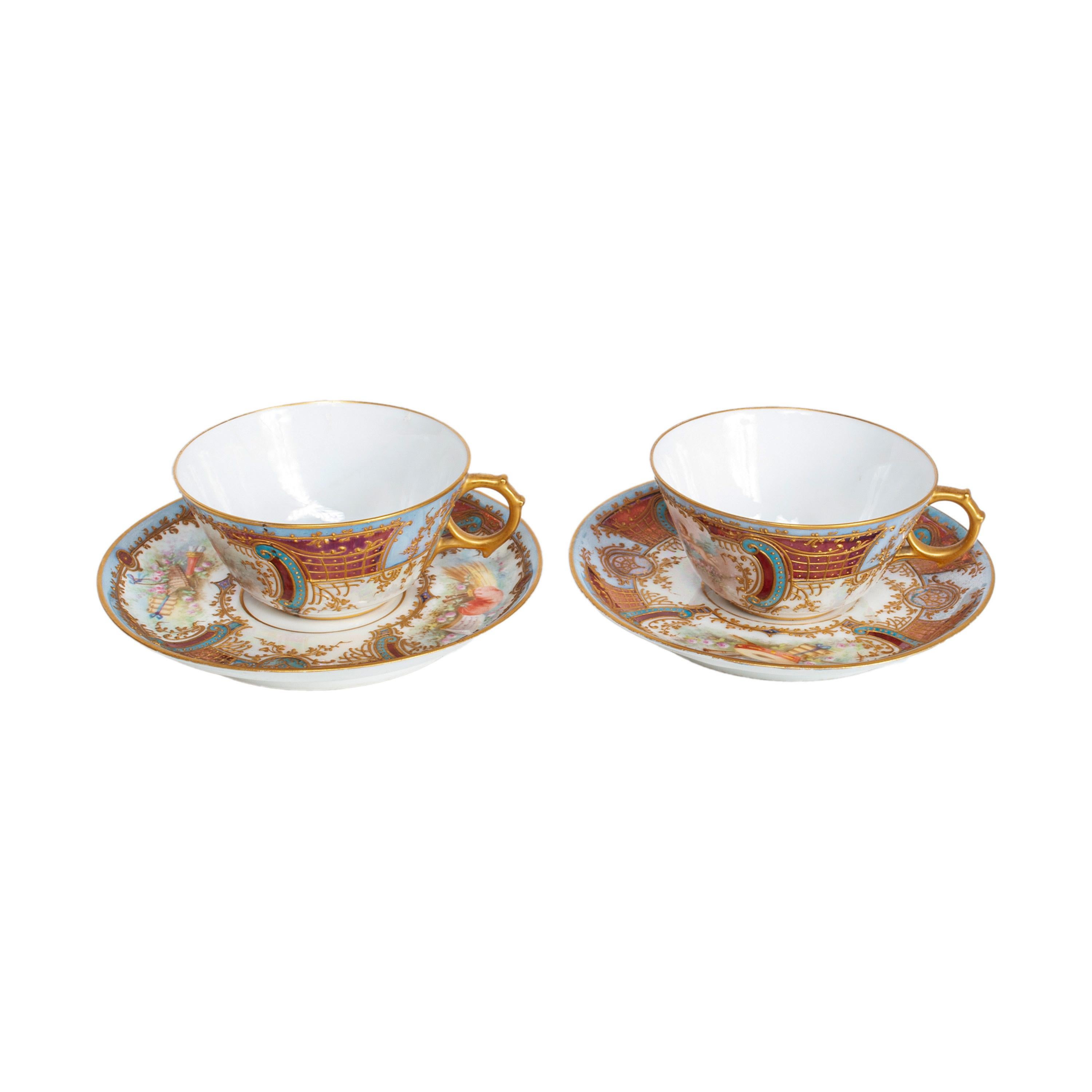 Antique French Sèvres Porcelain Neoclassical 8 Piece Tete-A-Tete Tea Set 1900 in vendita 1