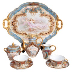 Antique French Sevres Porcelain Neoclassical 8 Piece Tete-A-Tete Tea Set 1900