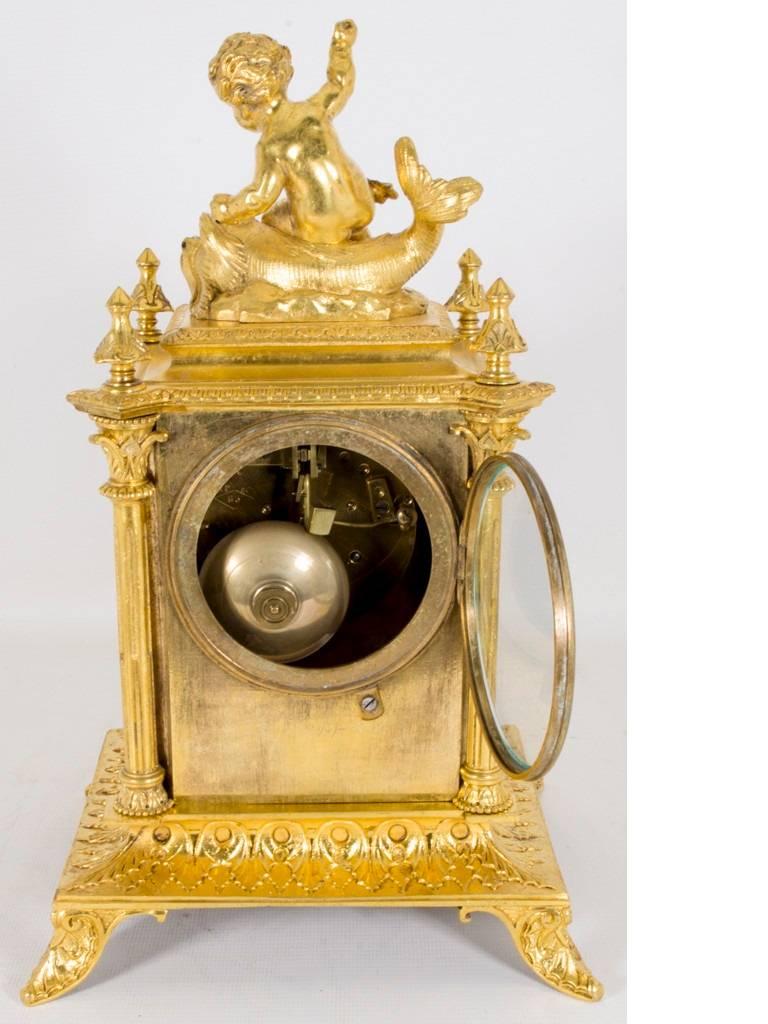Gilt Antique French Sèvres Porcelain Ormolu Clock 19th Century, circa 1870