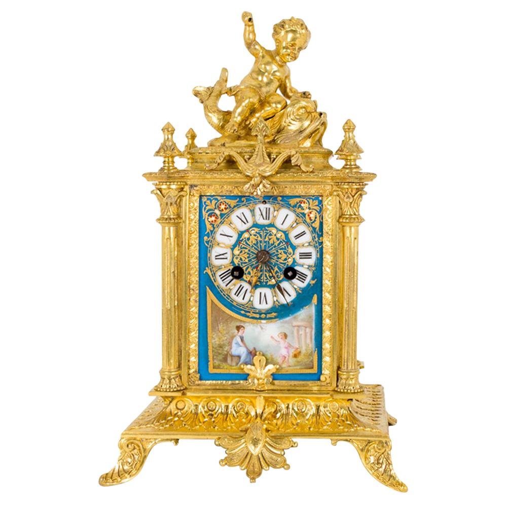 Antique French Sèvres Porcelain Ormolu Clock 19th Century, circa 1870