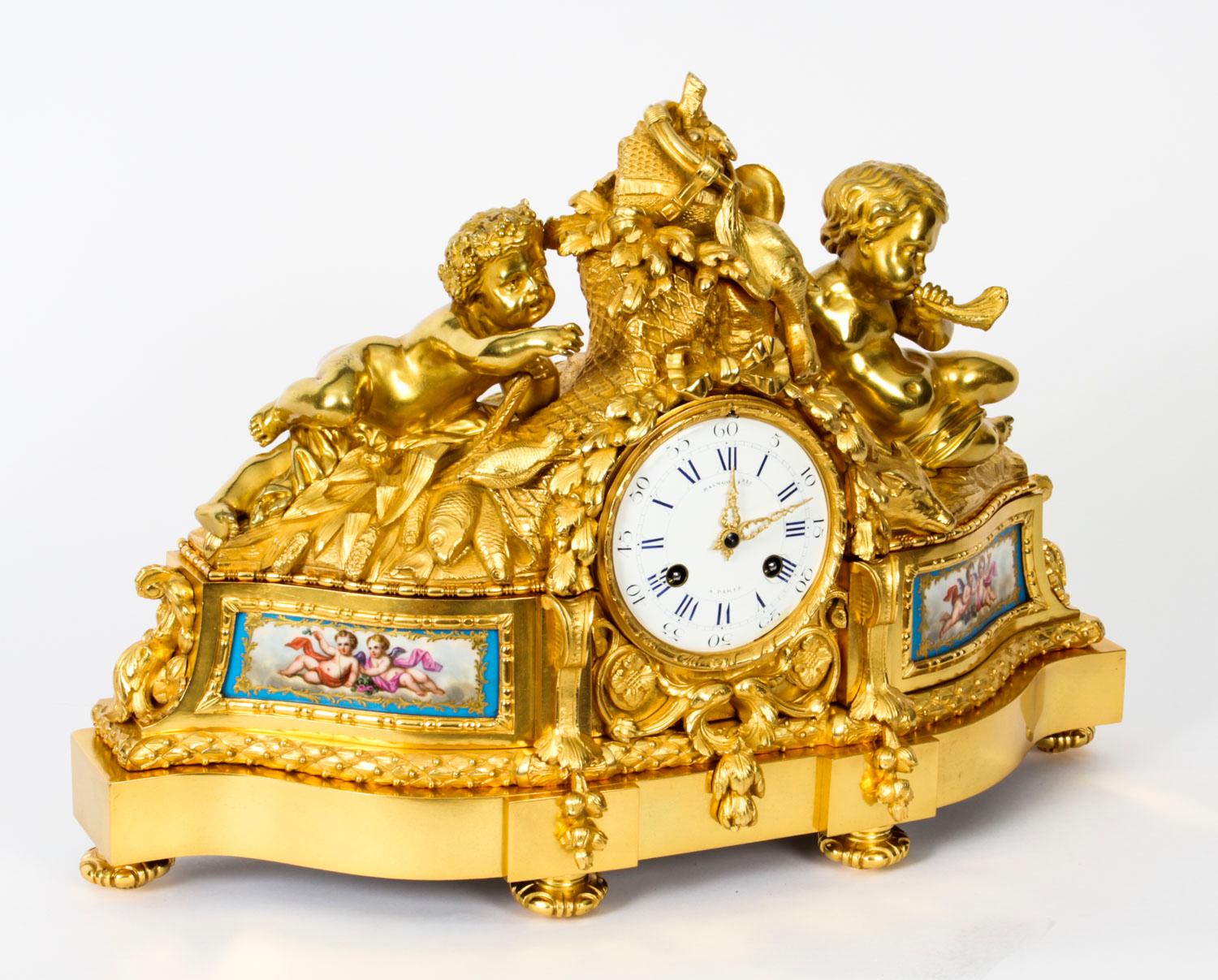 Antique French Sevres Porcelain Ormolu Clock by Raingo Freres, 19th Century For Sale 4