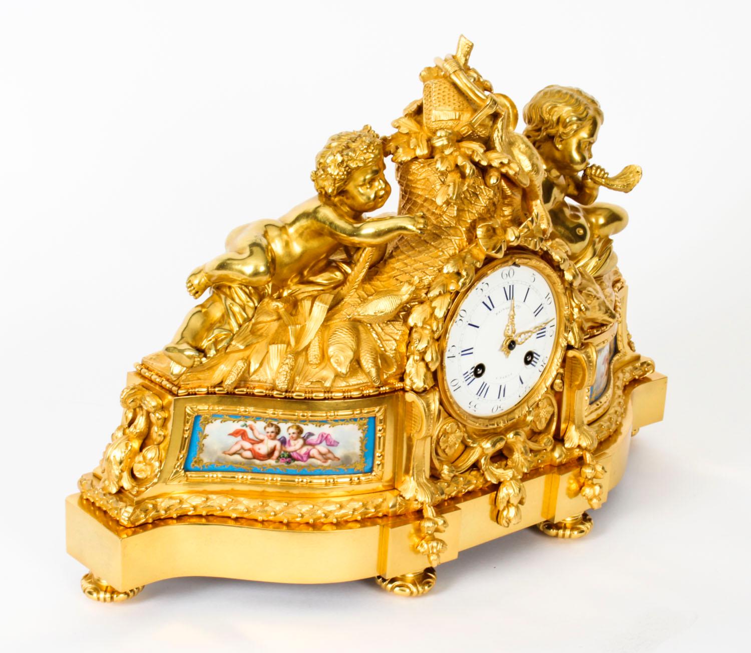 Antique French Sevres Porcelain Ormolu Clock by Raingo Freres, 19th Century For Sale 8
