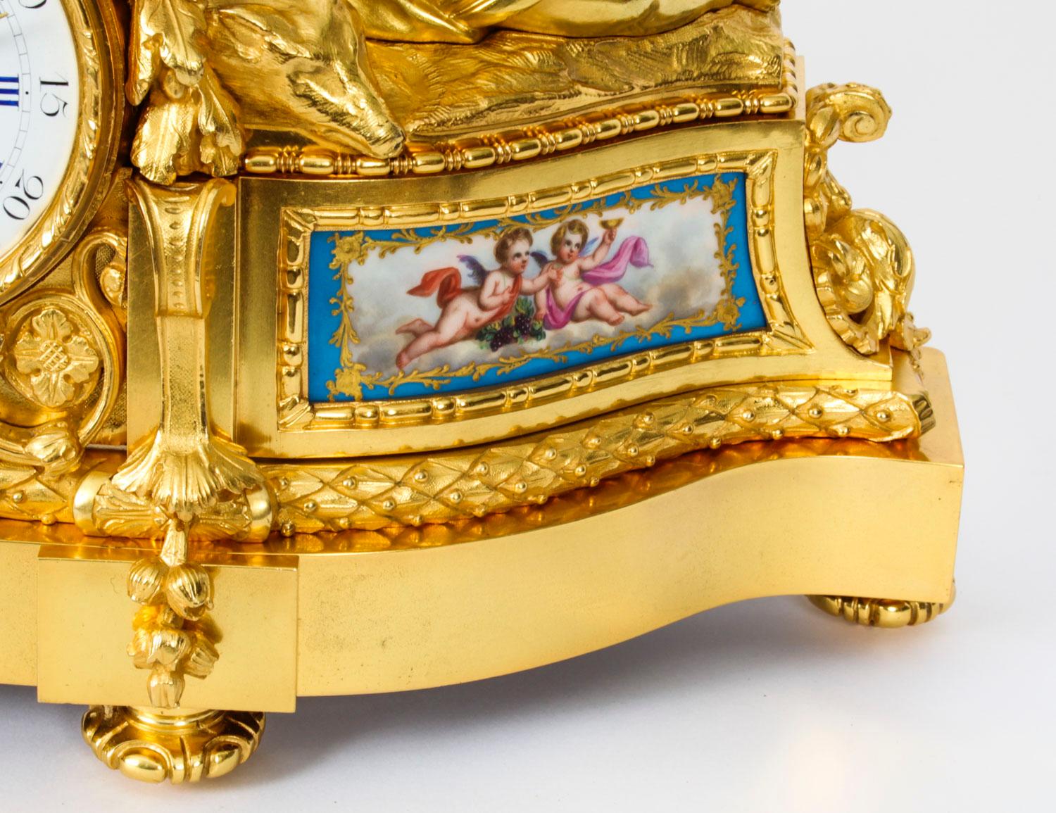 Mid-19th Century Antique French Sevres Porcelain Ormolu Clock by Raingo Freres, 19th Century For Sale