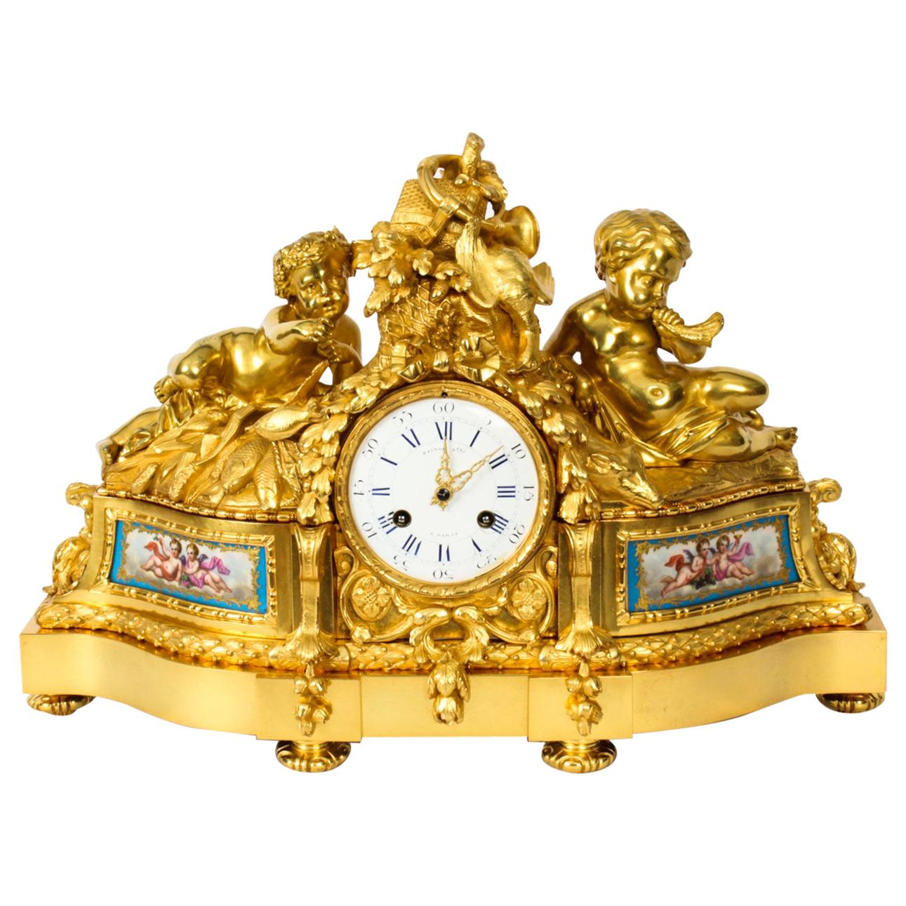 Antique French Sevres Porcelain Ormolu Clock by Raingo Freres, 19th Century