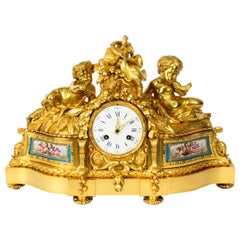 Antike französische Sevres-Porzellan-Goldbronze-Uhr von Raingo Freres, 19. Jahrhundert