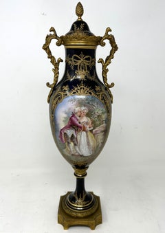 Antique French Sèvres Style Porcelain Ormolu Gilt Bronze Dore Vase Centerpiece