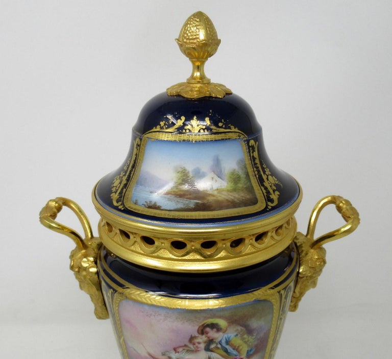 Antique French Sèvres Porcelain Ormolu Gilt Bronze Urn Vase Potpourri