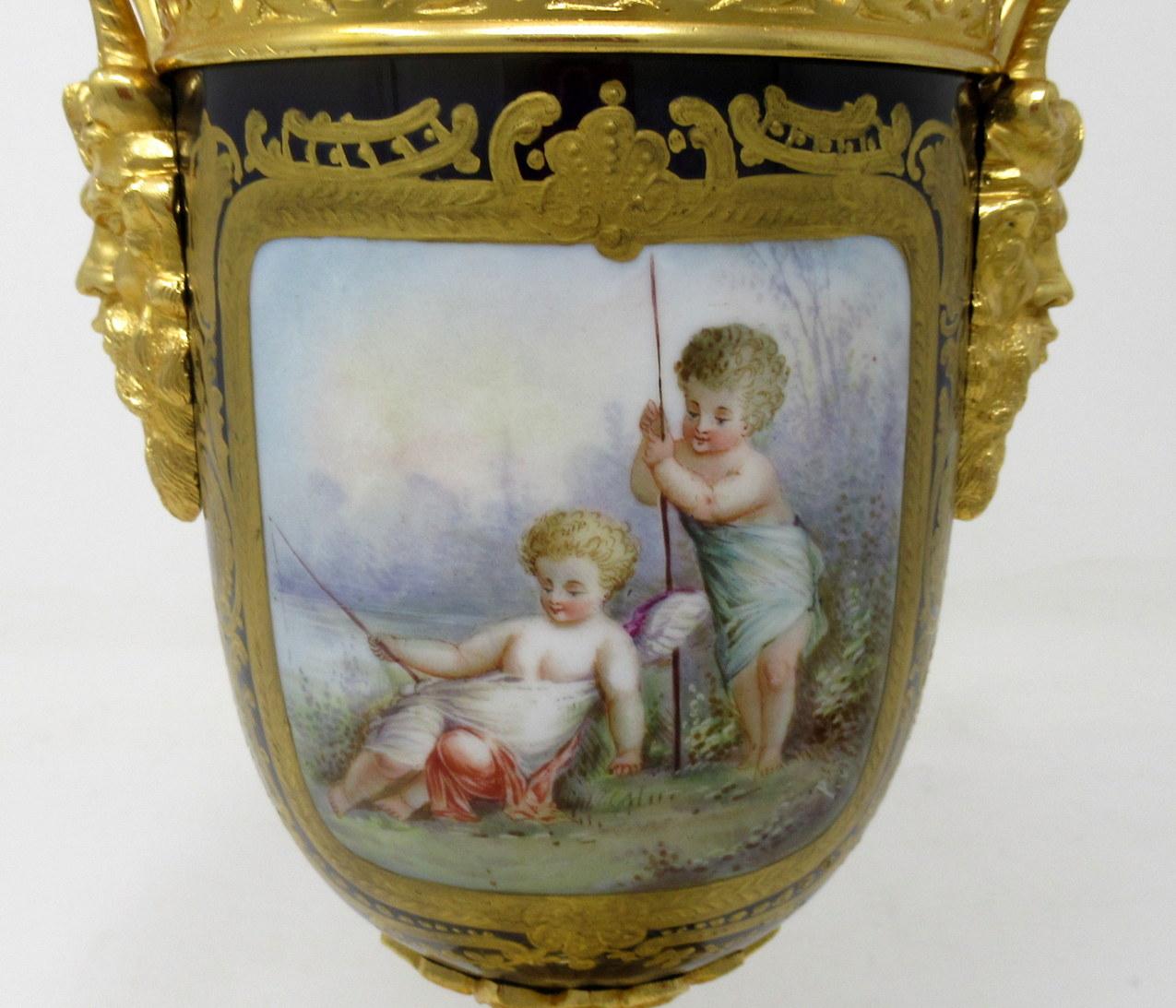 19th Century Antique French Sèvres Porcelain Ormolu Gilt Bronze Urn Vase Potpourri Cobalt