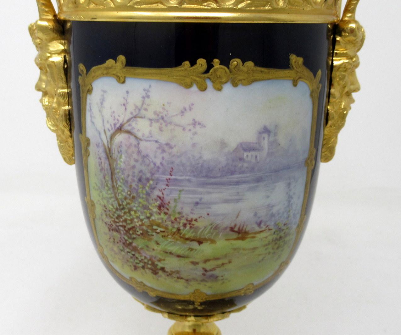 Ceramic Antique French Sèvres Porcelain Ormolu Gilt Bronze Urn Vase Potpourri Cobalt