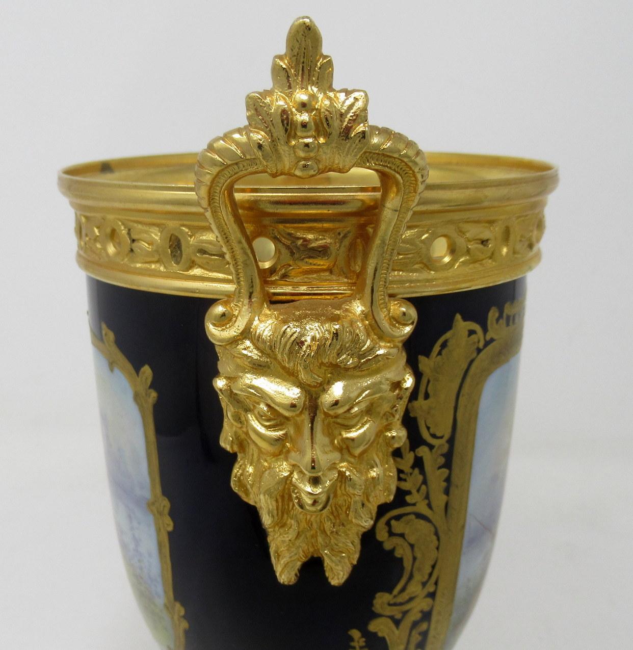 Antique French Sèvres Porcelain Ormolu Gilt Bronze Urn Vase Potpourri Cobalt 1