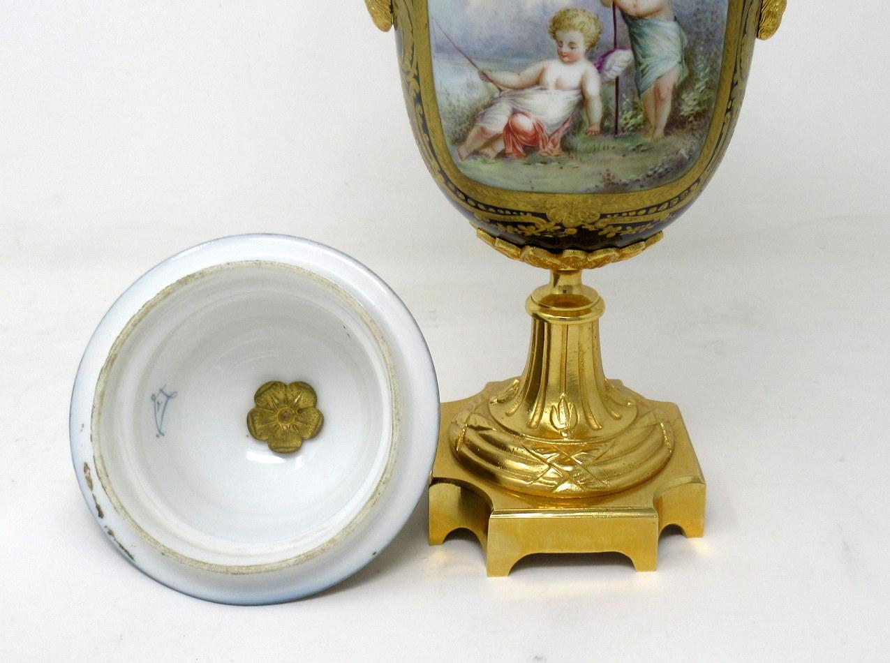 Antique French Sèvres Porcelain Ormolu Gilt Bronze Urn Vase Potpourri Cobalt 2