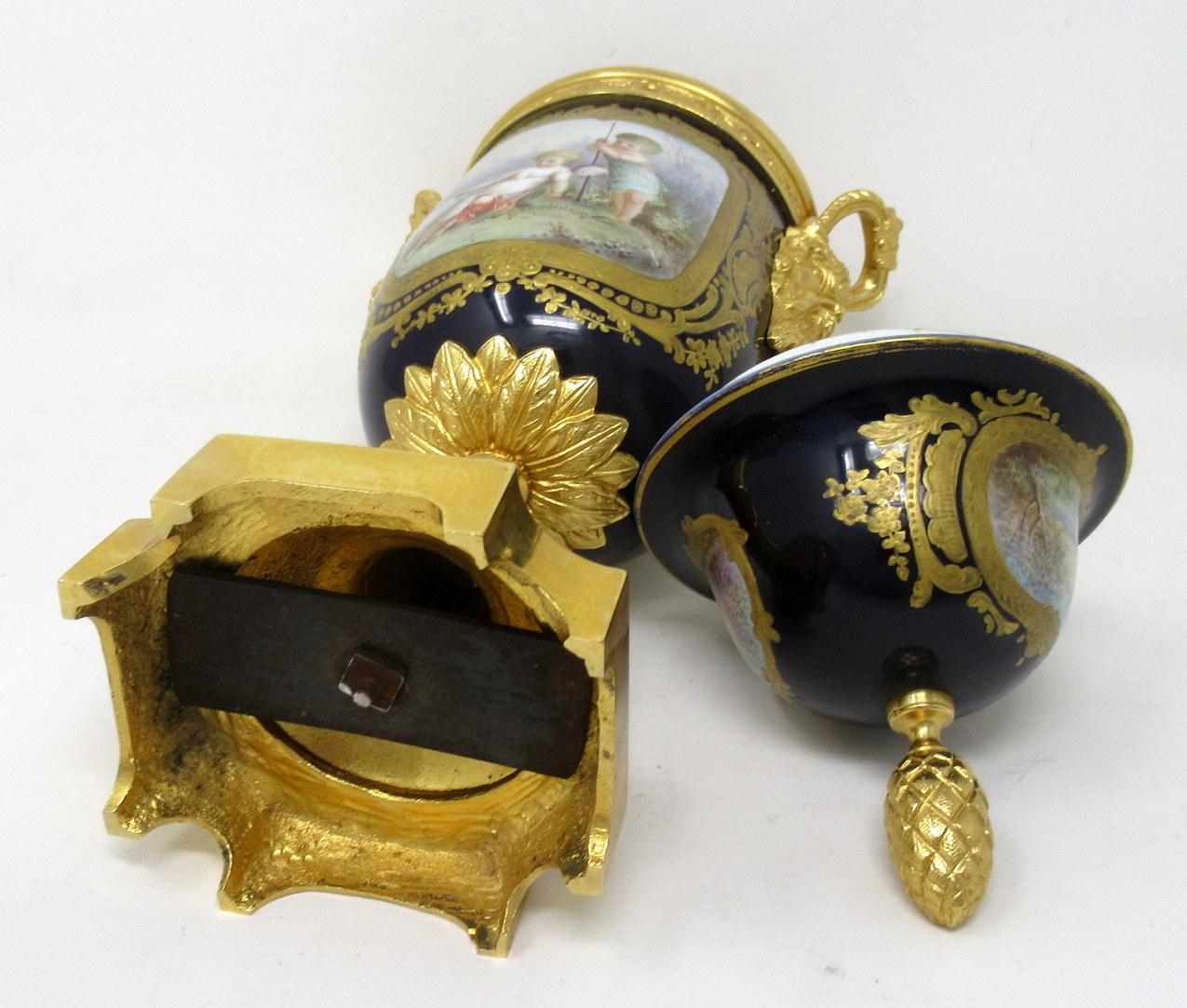 Antique French Sèvres Porcelain Ormolu Gilt Bronze Urn Vase Potpourri Cobalt 3