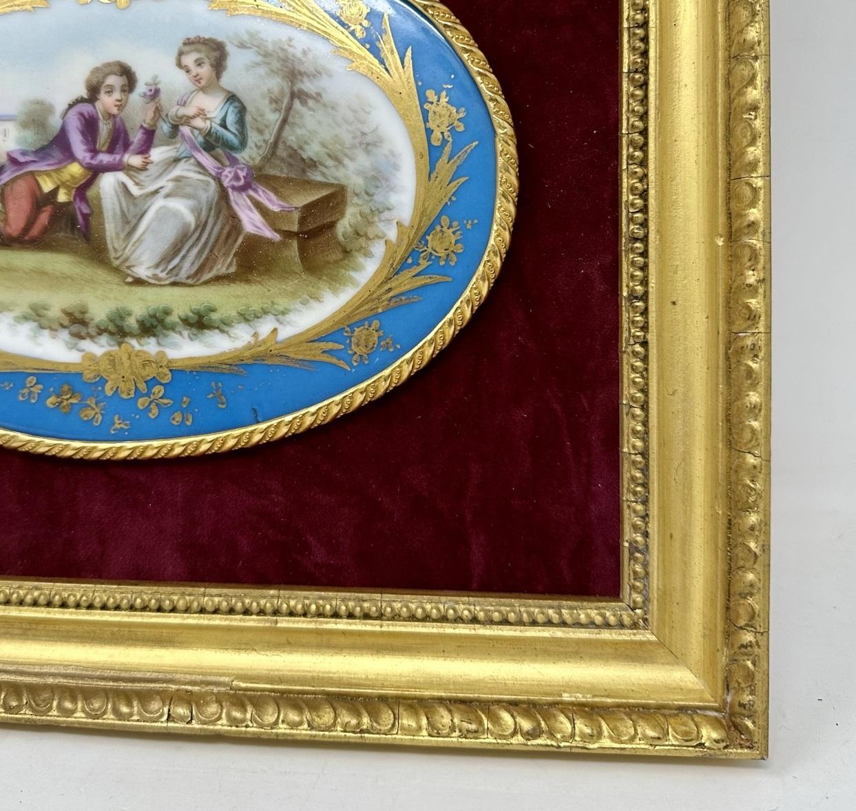 19th Century Antique French Sevres Porcelain Ormolu Gilt Framed Plaque Hand Painted Picture 