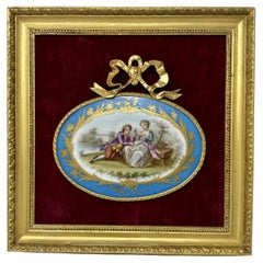 Antique French Sevres Porcelain Ormolu Gilt Framed Plaque Hand Painted Picture 