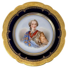 Antique French Sevres Porcelain Portrait Plate of King Louis XV, Circa 1846.