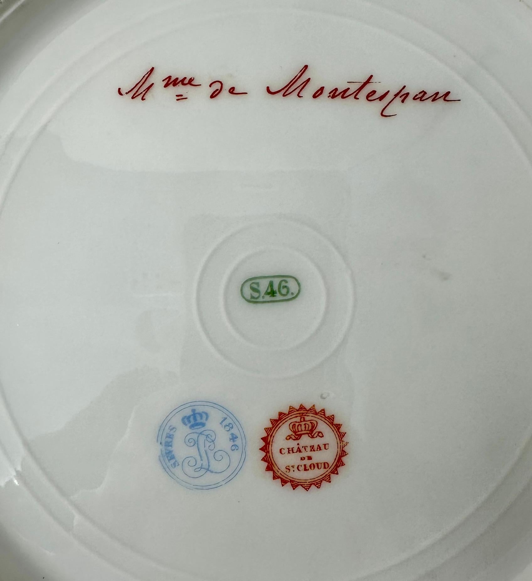 XIX secolo Antique French Sèvres Porcelain Portrait Plate of Madame de Montespan Circa 1846 in vendita