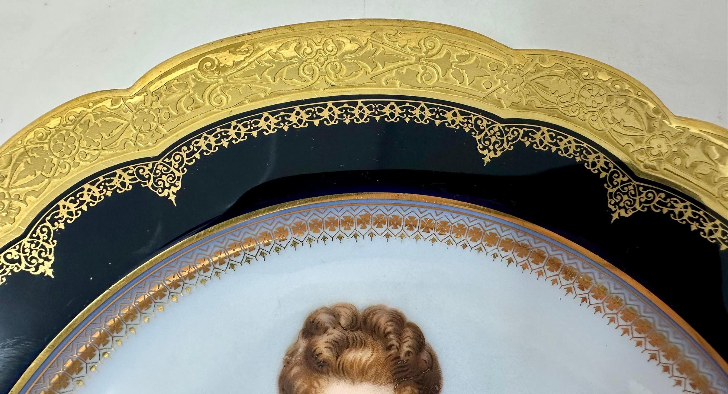 Francese Antique French Sèvres Porcelain Portrait Plate of the Duchess of Burgundy C 1846 in vendita