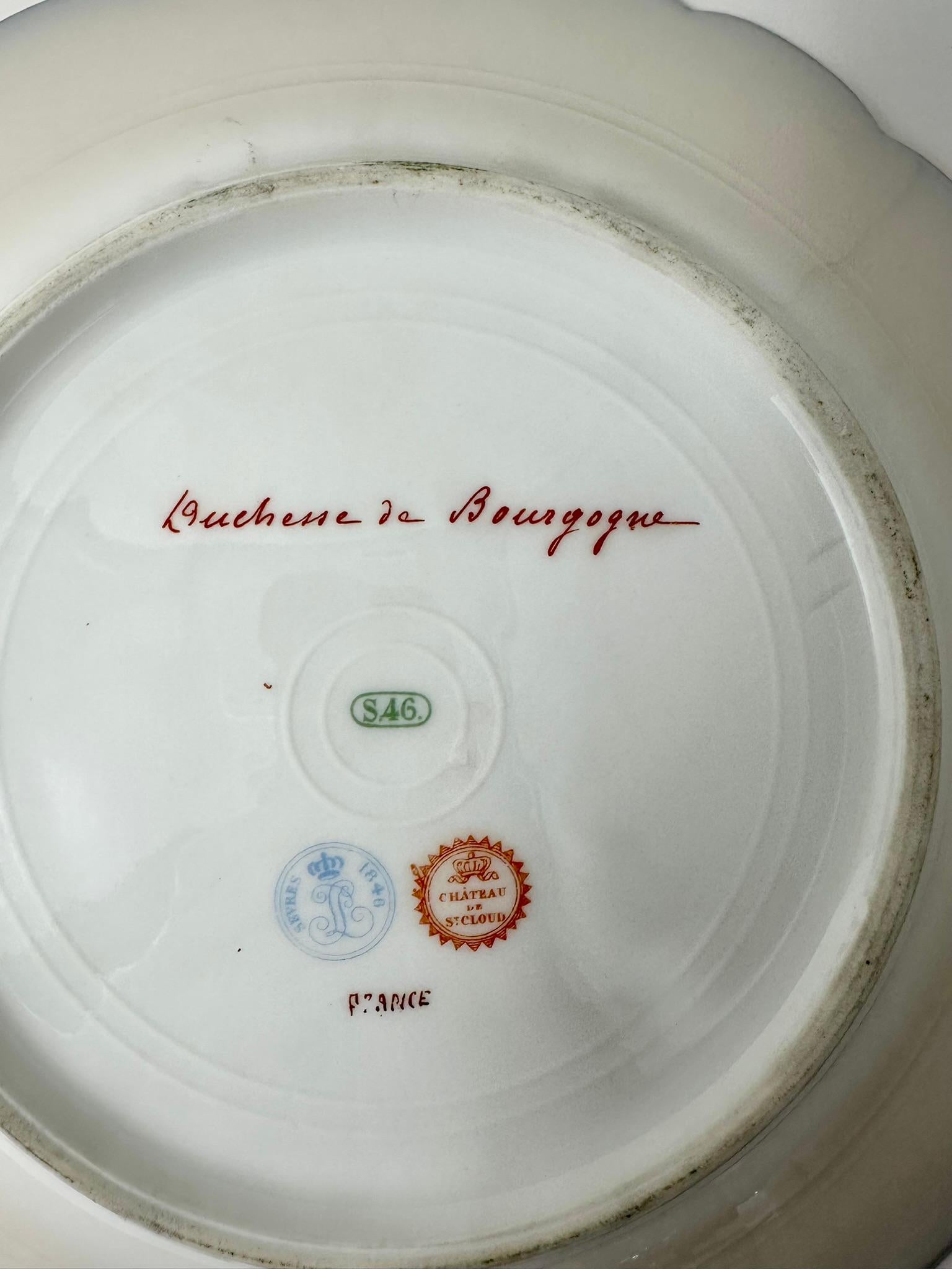 XIX secolo Antique French Sèvres Porcelain Portrait Plate of the Duchess of Burgundy C 1846 in vendita