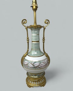 Antique French Sèvres Porcelain Still Life Ormolu Celadon Table Lamp Bronze