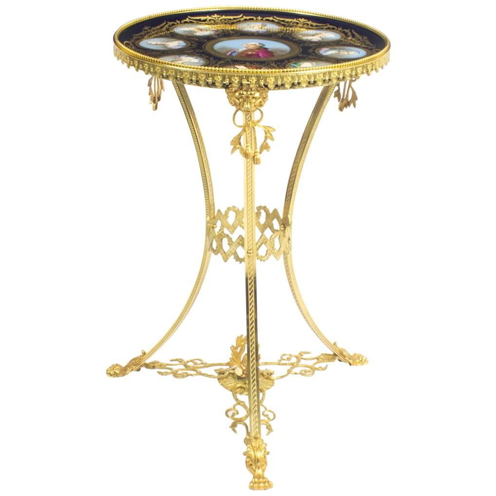 Antique French Sevres Porcelain Topped Gilt Bronze Table, 18th Century