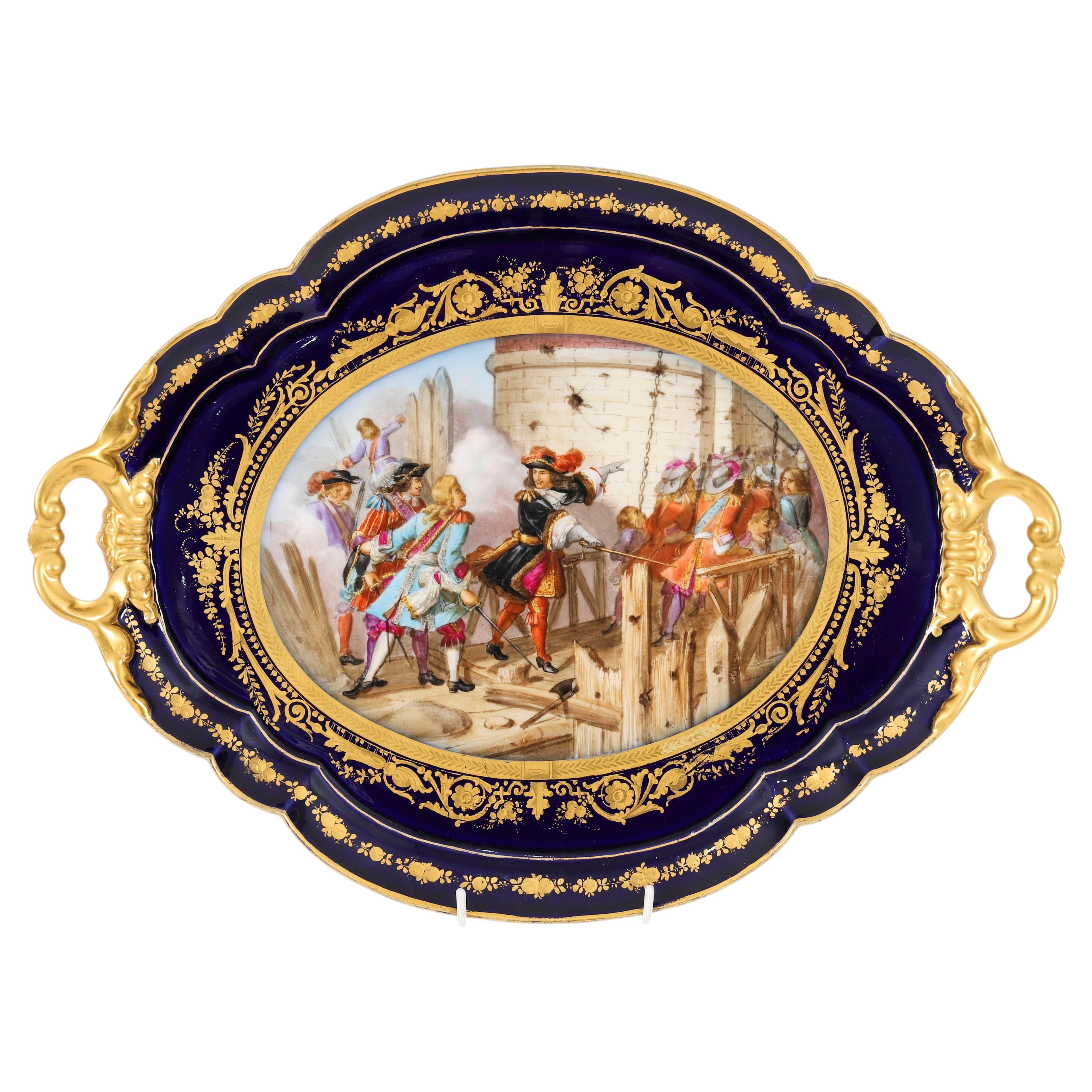 Antique French Sevres Porcelain Tray Prise de Valenciennes Moreaux Late 19th C