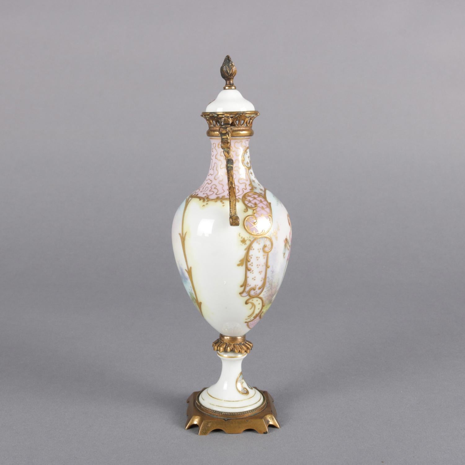 Antique French Sèvres School Hand-Painted and Gilt Porcelain and Bronze Urn In Good Condition In Big Flats, NY