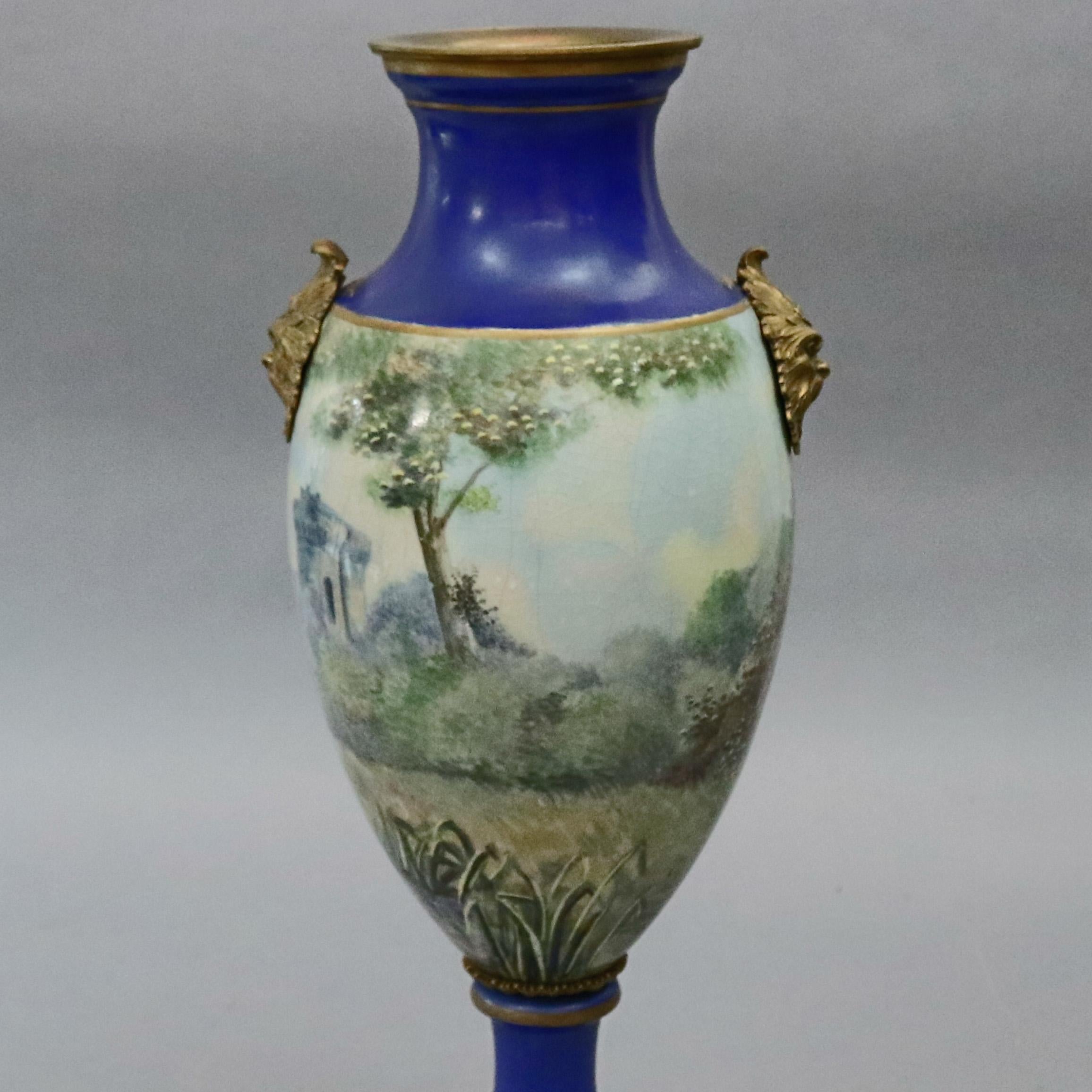Antique French Sevres School Painted and Gilt Pictorial Urn, Artist Signed 1